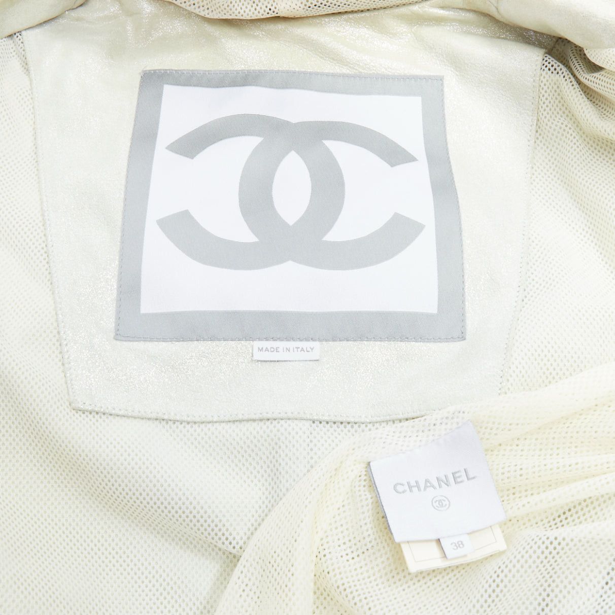 CHANEL 08P Vintage metallic lambskin leather rib trim hooded zip jacket FR38 M