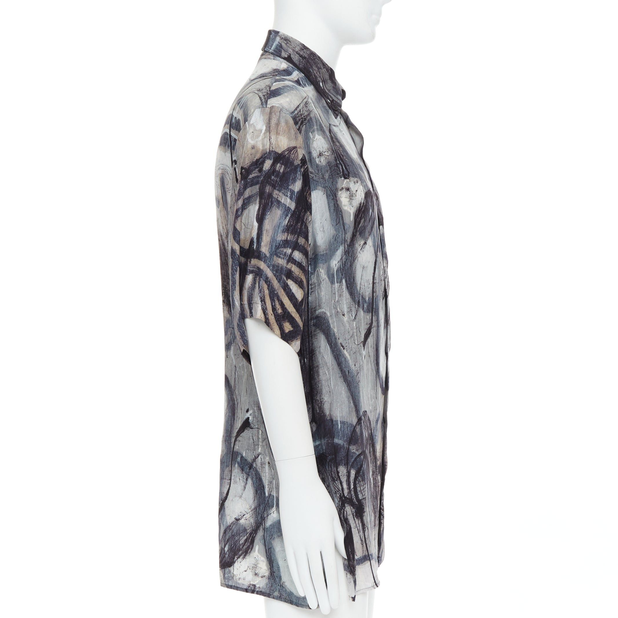 Yohji Yamamoto YOHJI YAMAMOTO 100% silk grey beige abstract print relaxed shirt JP2 M Size US M / EU 48-50 / 2 - 4 Thumbnail