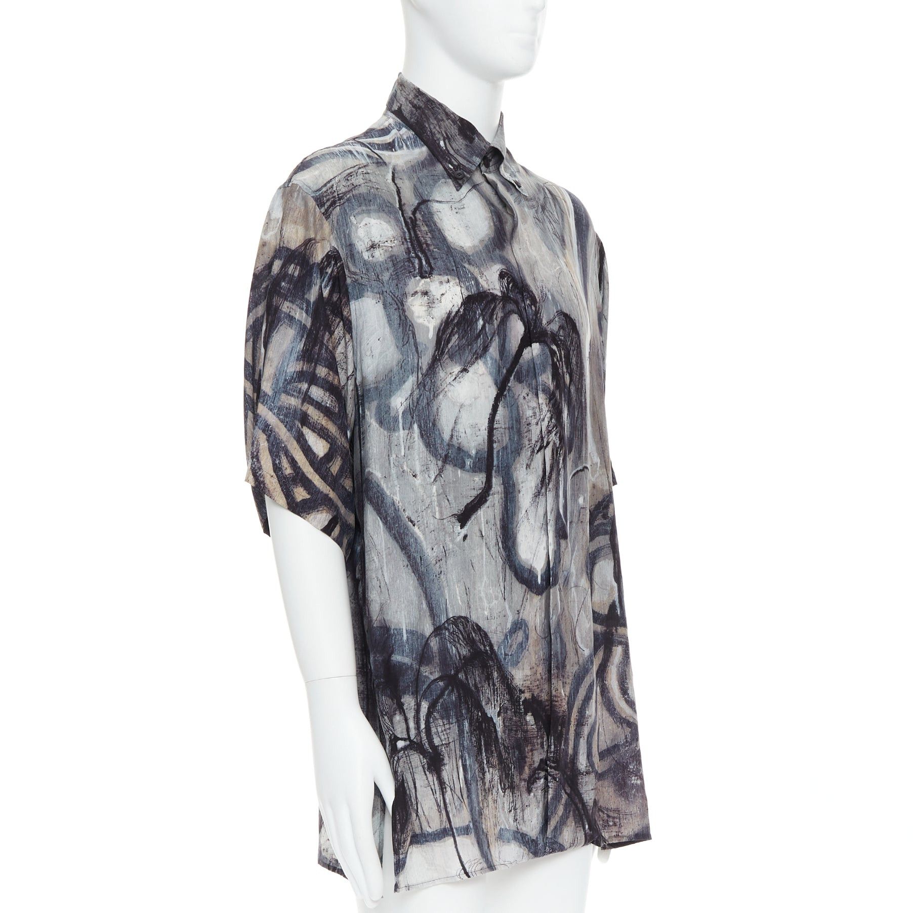 Yohji Yamamoto YOHJI YAMAMOTO 100% silk grey beige abstract print relaxed shirt JP2 M Size US M / EU 48-50 / 2 - 3 Thumbnail