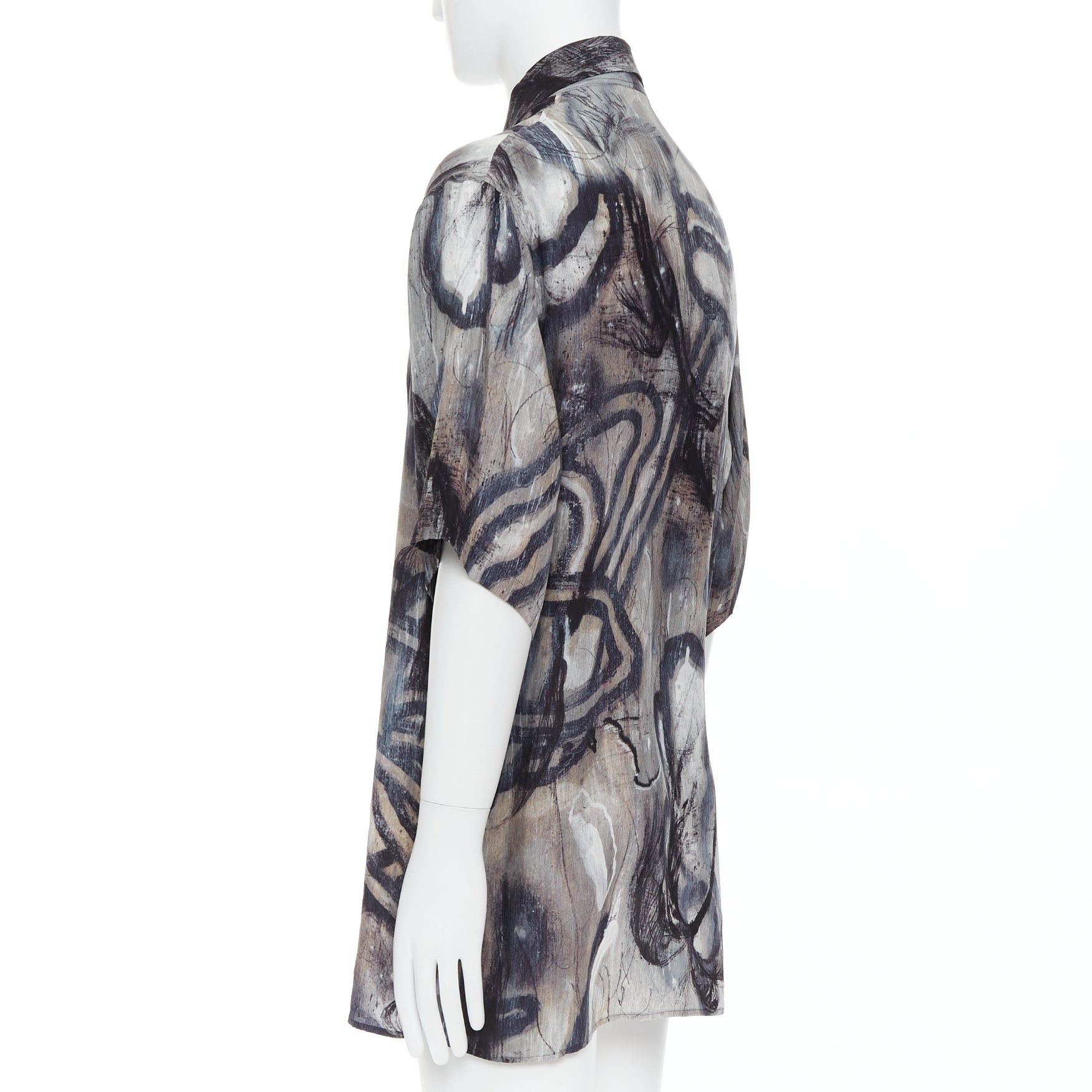 Yohji Yamamoto YOHJI YAMAMOTO 100% silk grey beige abstract print relaxed shirt JP2 M Size US M / EU 48-50 / 2 - 6 Thumbnail