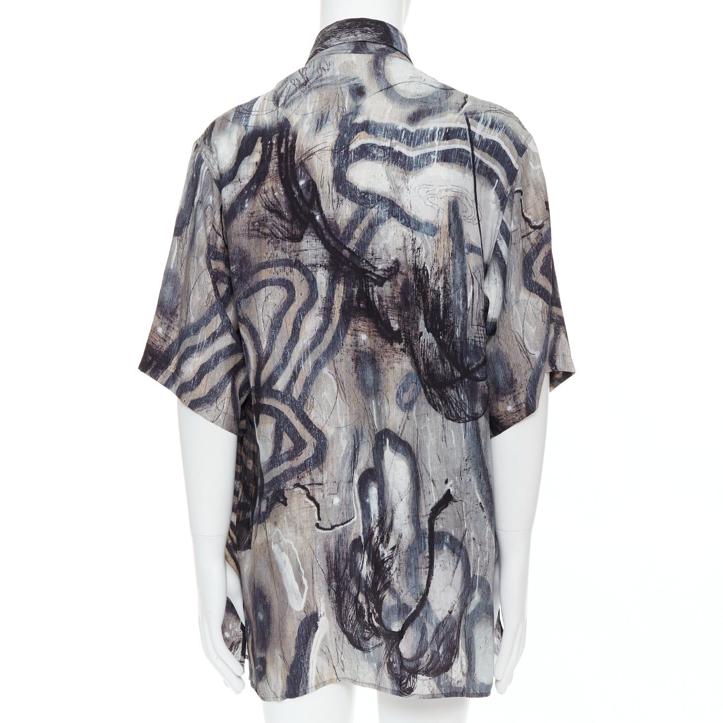 Yohji Yamamoto YOHJI YAMAMOTO 100% silk grey beige abstract print relaxed shirt JP2 M Size US M / EU 48-50 / 2 - 5 Thumbnail