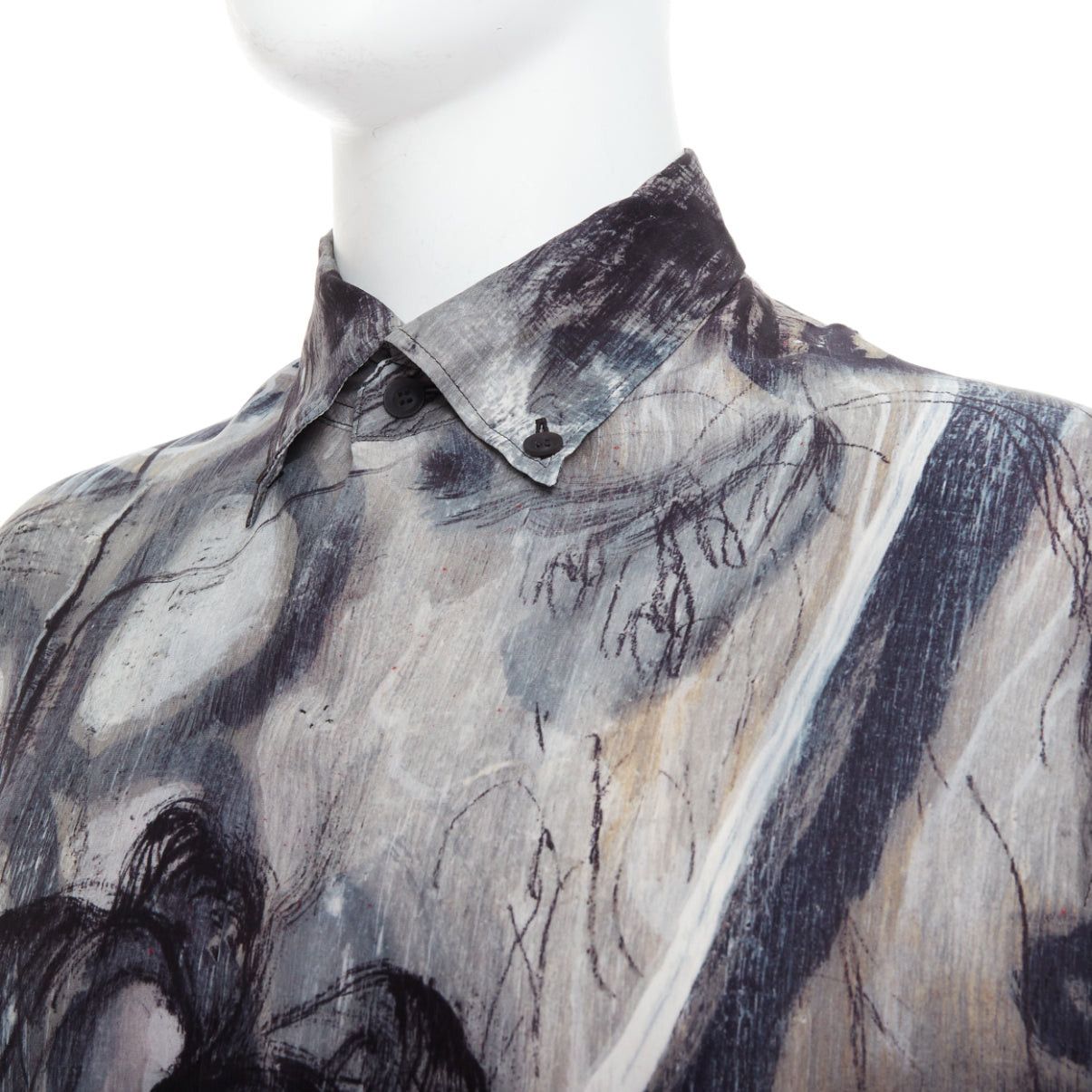 Yohji Yamamoto YOHJI YAMAMOTO 100% silk grey beige abstract print relaxed shirt JP2 M Size US M / EU 48-50 / 2 - 2 Thumbnail