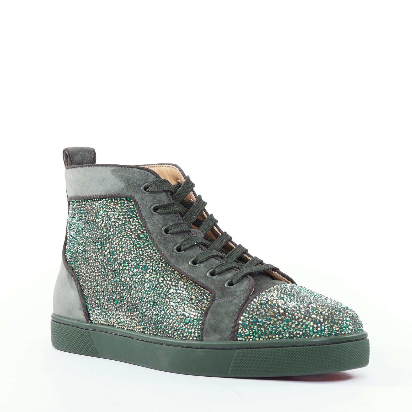 Christian Louboutin CHRISTIAN LOUBOUTIN Louis Orlato Tsar Green Strass crystals suede high top sneaker EU43 Size US 10 / EU 43 - 2 Thumbnail