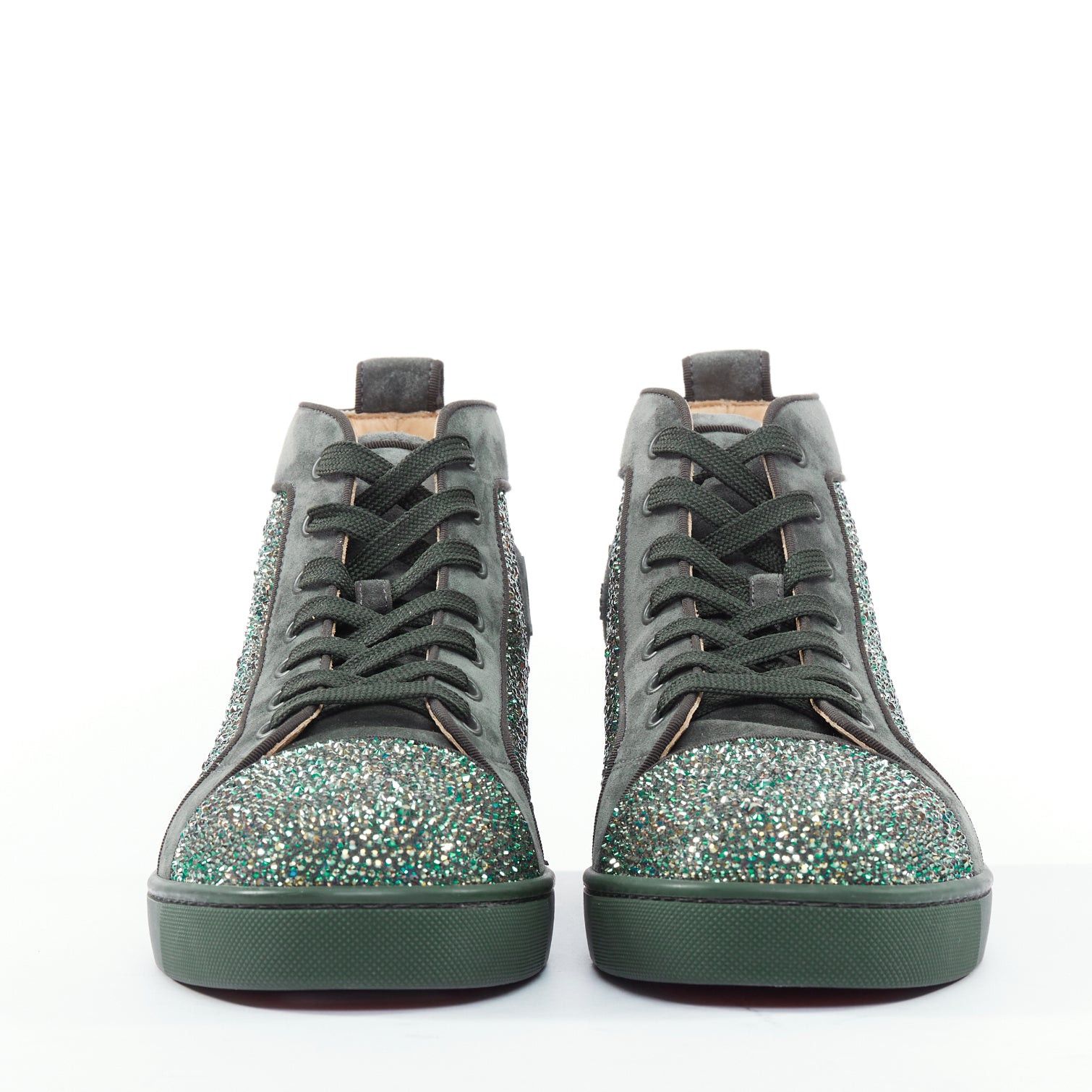 Christian Louboutin CHRISTIAN LOUBOUTIN Louis Orlato Tsar Green Strass crystals suede high top sneaker EU44 Size US 11 / EU 44 - 3 Thumbnail