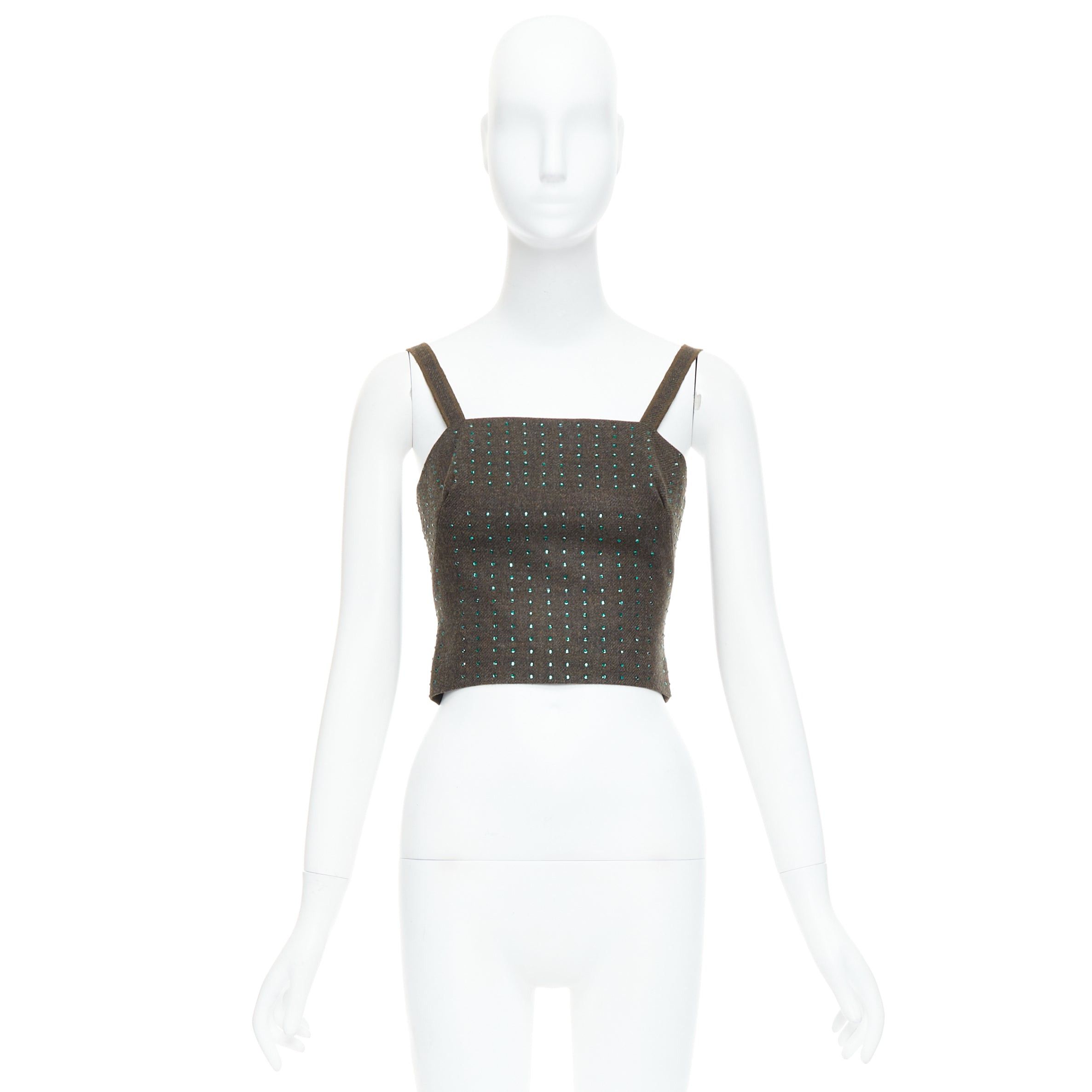 Miu Miu MIU MIU Vintage 1998 Runway fleece wool green crystal bustier top IT38 XS Size XS / US 0-2 / IT 36-38 - 10 Thumbnail