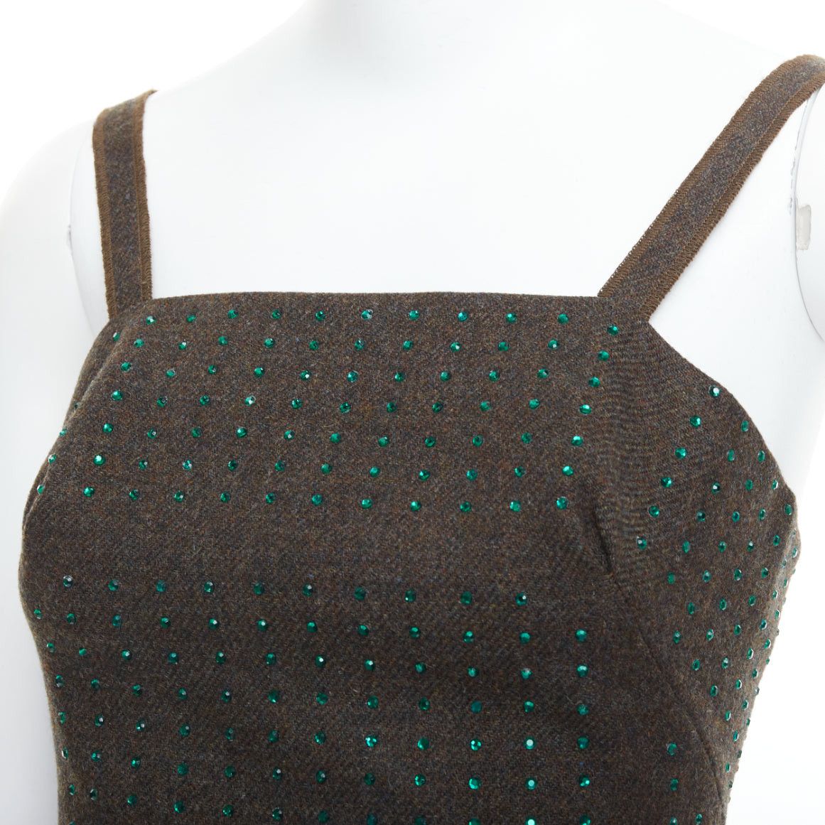 Miu Miu MIU MIU Vintage 1998 Runway fleece wool green crystal bustier top IT38 XS Size XS / US 0-2 / IT 36-38 - 2 Thumbnail