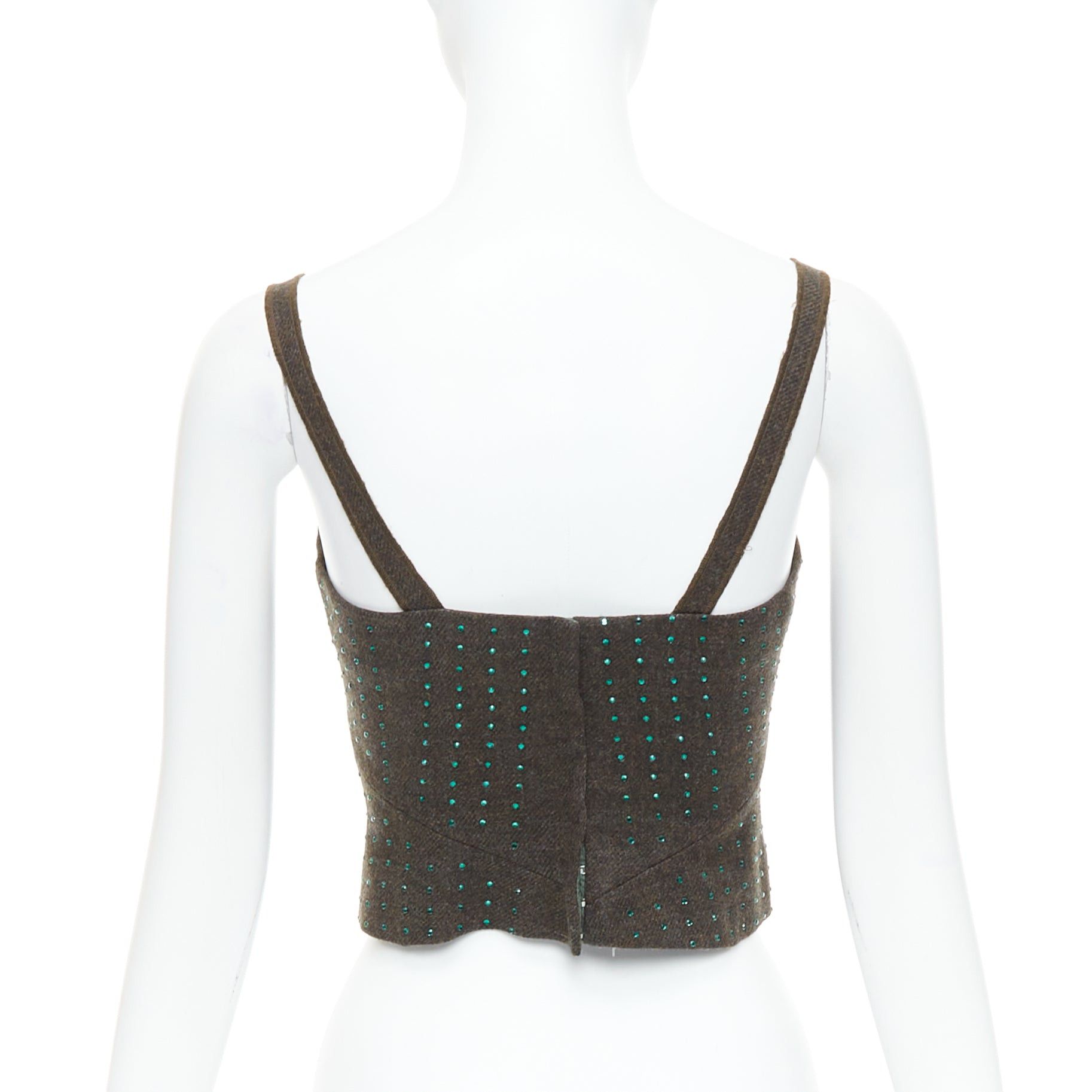 Miu Miu MIU MIU Vintage 1998 Runway fleece wool green crystal bustier top IT38 XS Size XS / US 0-2 / IT 36-38 - 5 Thumbnail