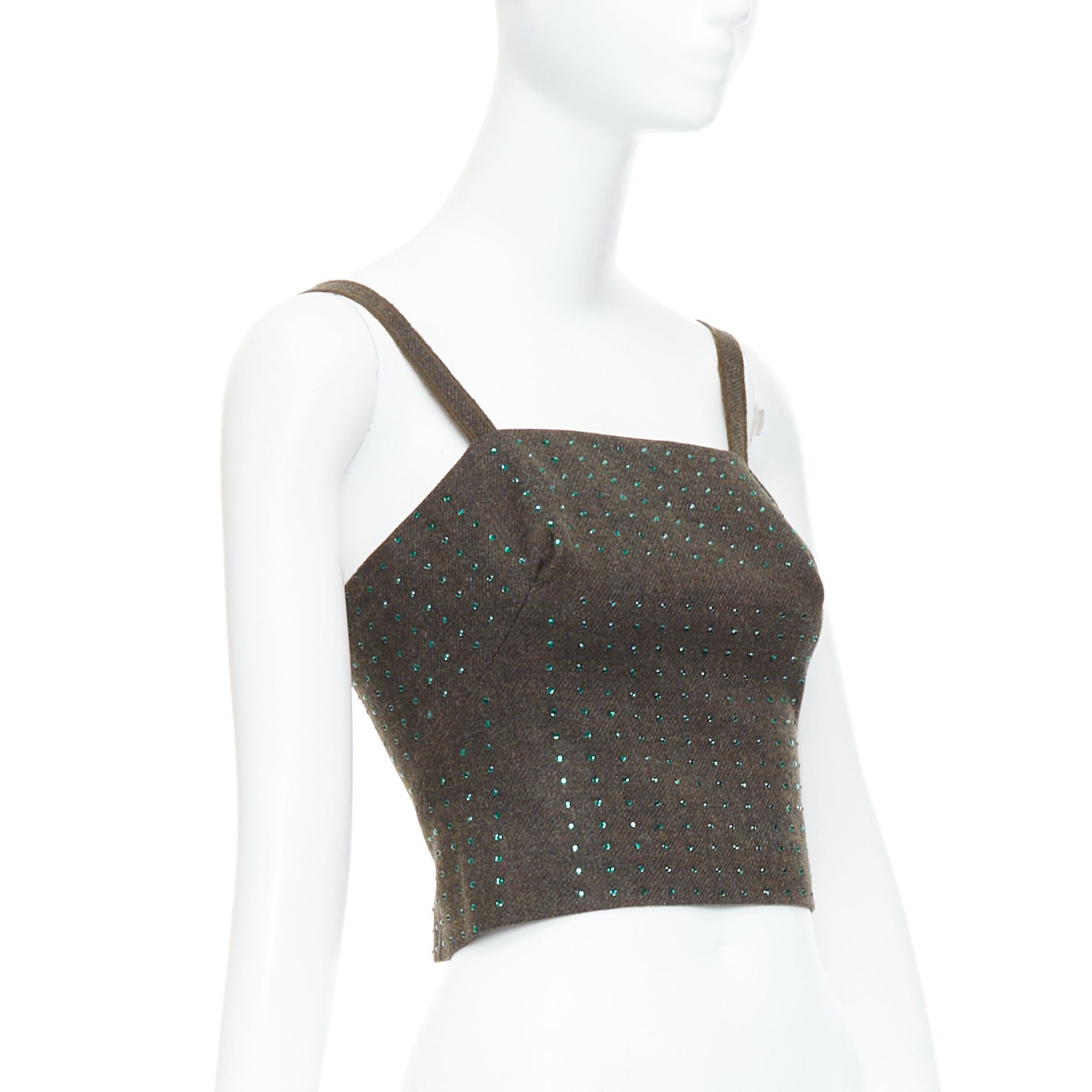 Miu Miu MIU MIU Vintage 1998 Runway fleece wool green crystal bustier top IT38 XS Size XS / US 0-2 / IT 36-38 - 3 Thumbnail