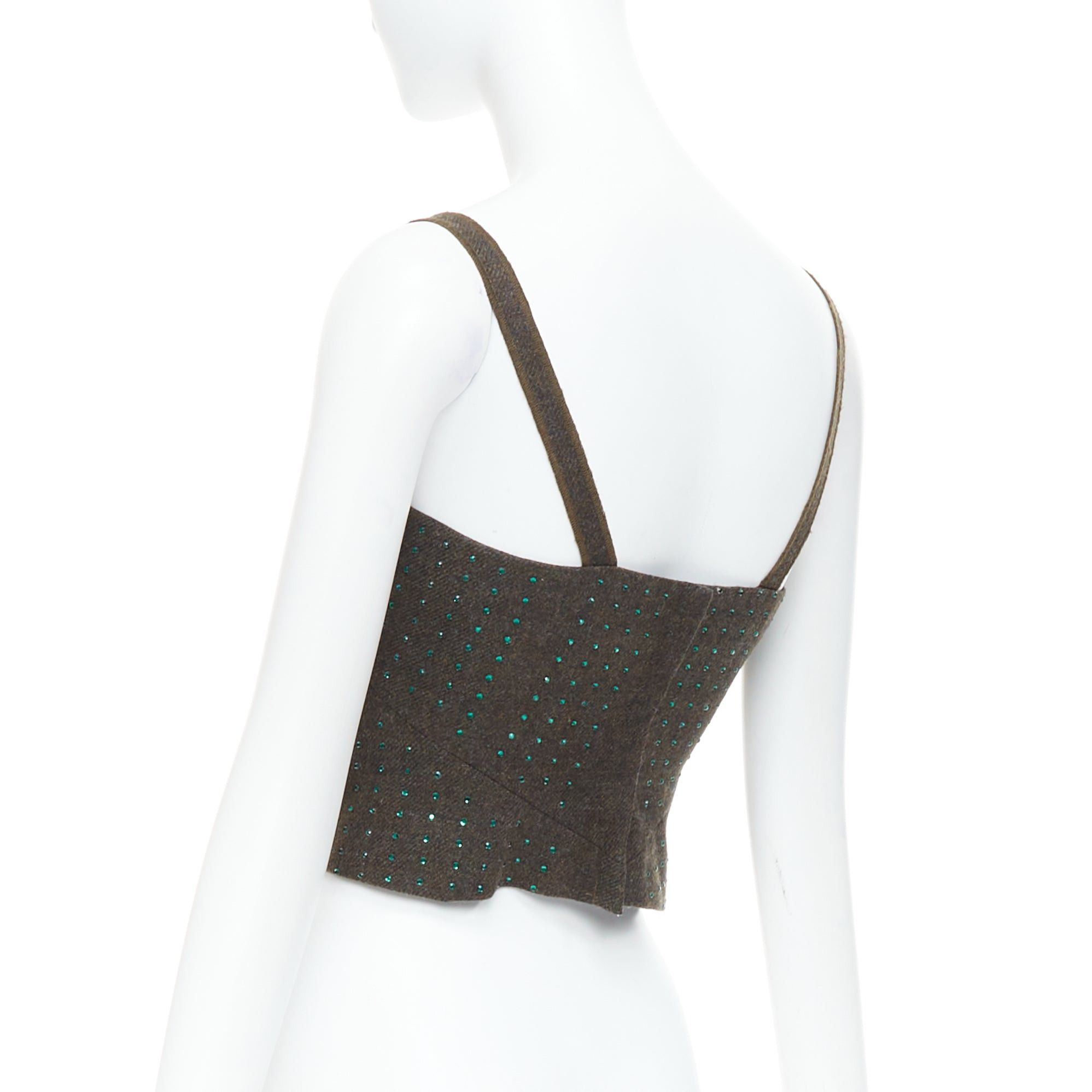 Miu Miu MIU MIU Vintage 1998 Runway fleece wool green crystal bustier top IT38 XS Size XS / US 0-2 / IT 36-38 - 6 Thumbnail