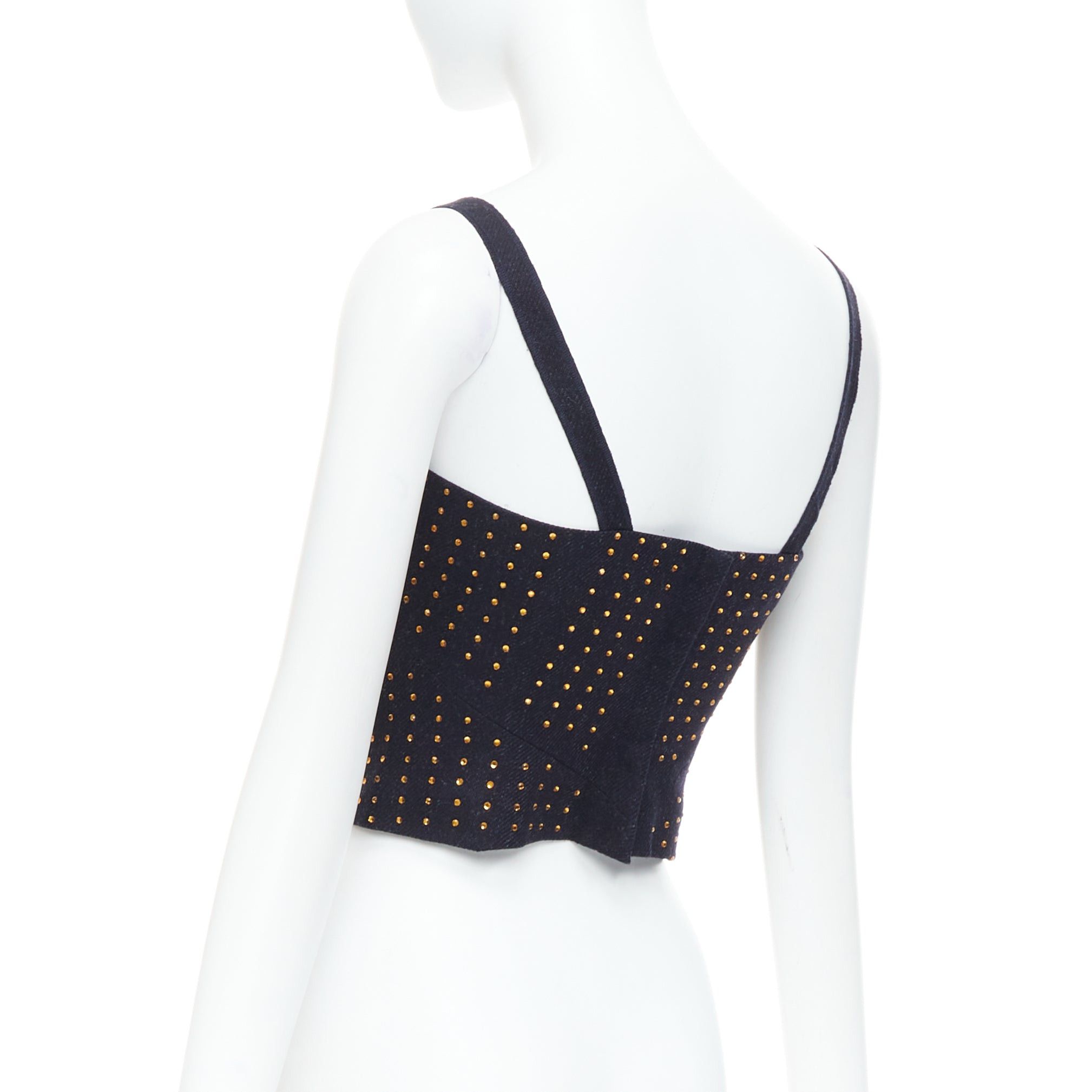 Miu Miu MIU MIU Vintage 1998 Runway fleece wool black crystal bustier top IT38 XS Size XS / US 0-2 / IT 36-38 - 6 Thumbnail