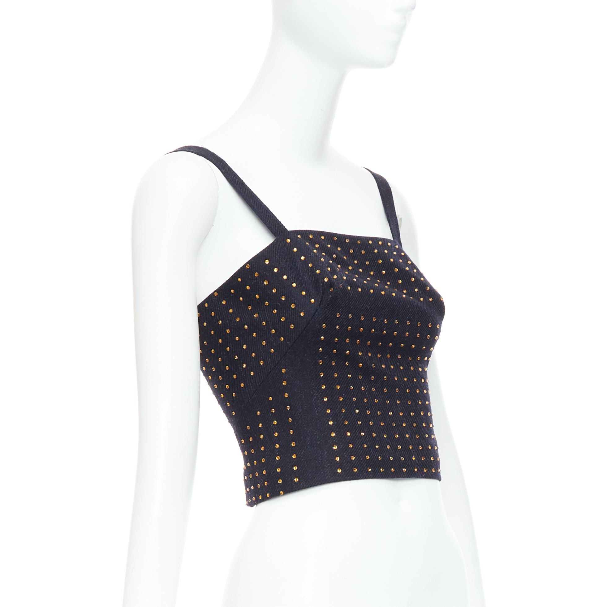 Miu Miu MIU MIU Vintage 1998 Runway fleece wool black crystal bustier top IT38 XS Size XS / US 0-2 / IT 36-38 - 3 Thumbnail