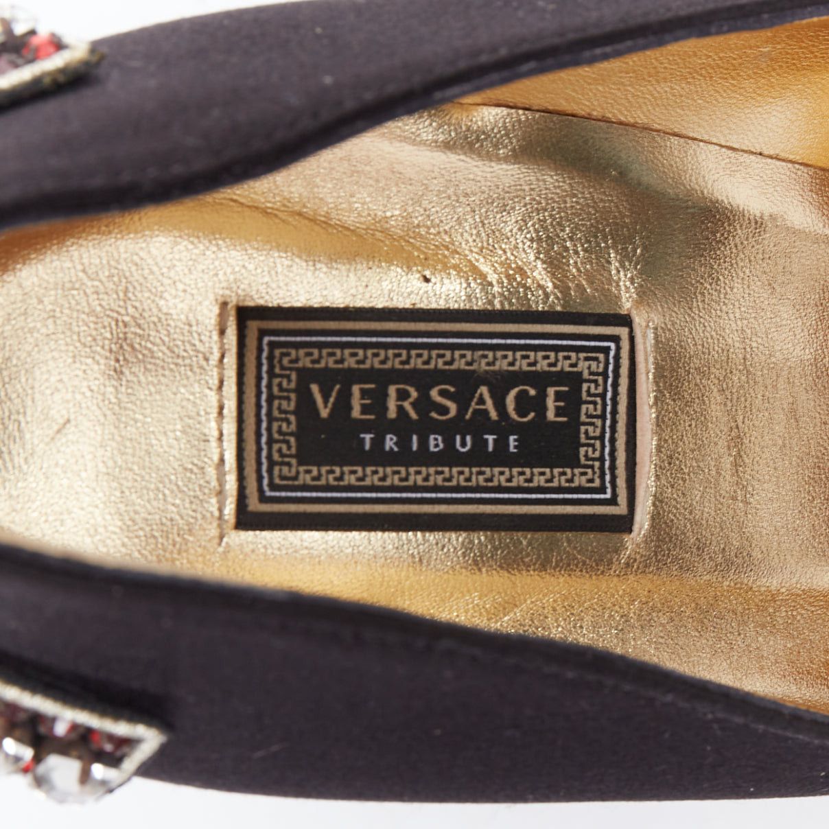 Versace VERSACE 2018 black satin byzantine cross encrusted heels EU38 Size US 8 / IT 38 - 10 Thumbnail