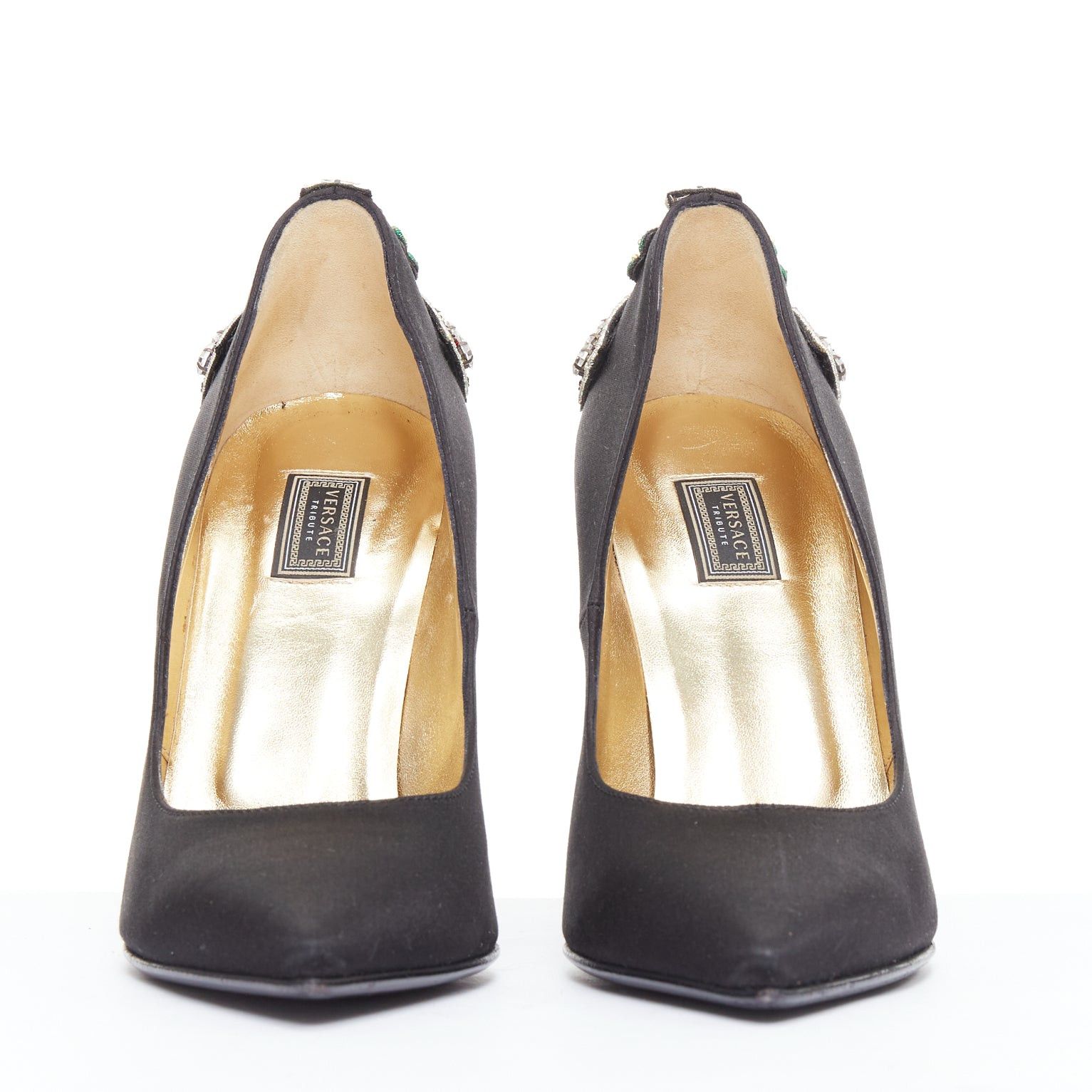 Versace VERSACE 2018 black satin byzantine cross encrusted heels EU38 Size US 8 / IT 38 - 5 Thumbnail