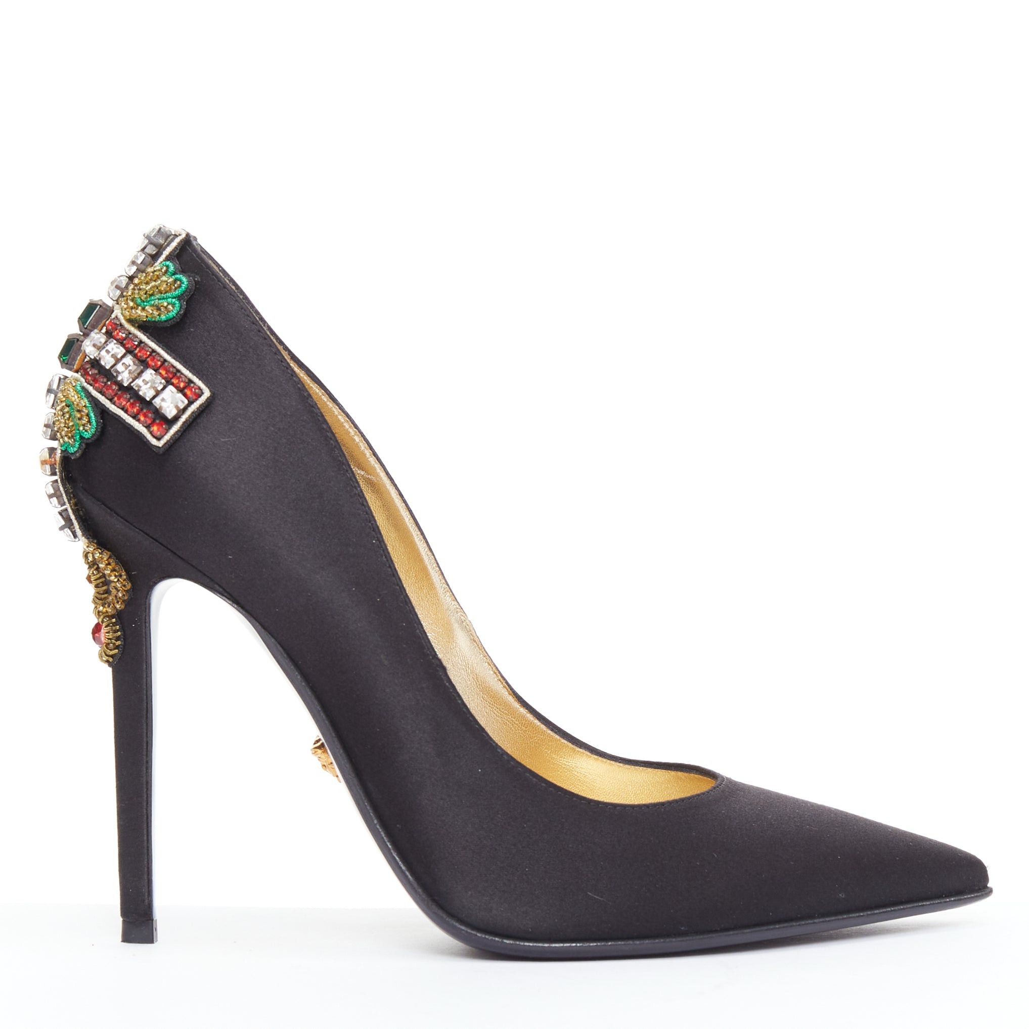 Versace VERSACE 2018 black satin byzantine cross encrusted heels EU38 Size US 8 / IT 38 - 2 Thumbnail