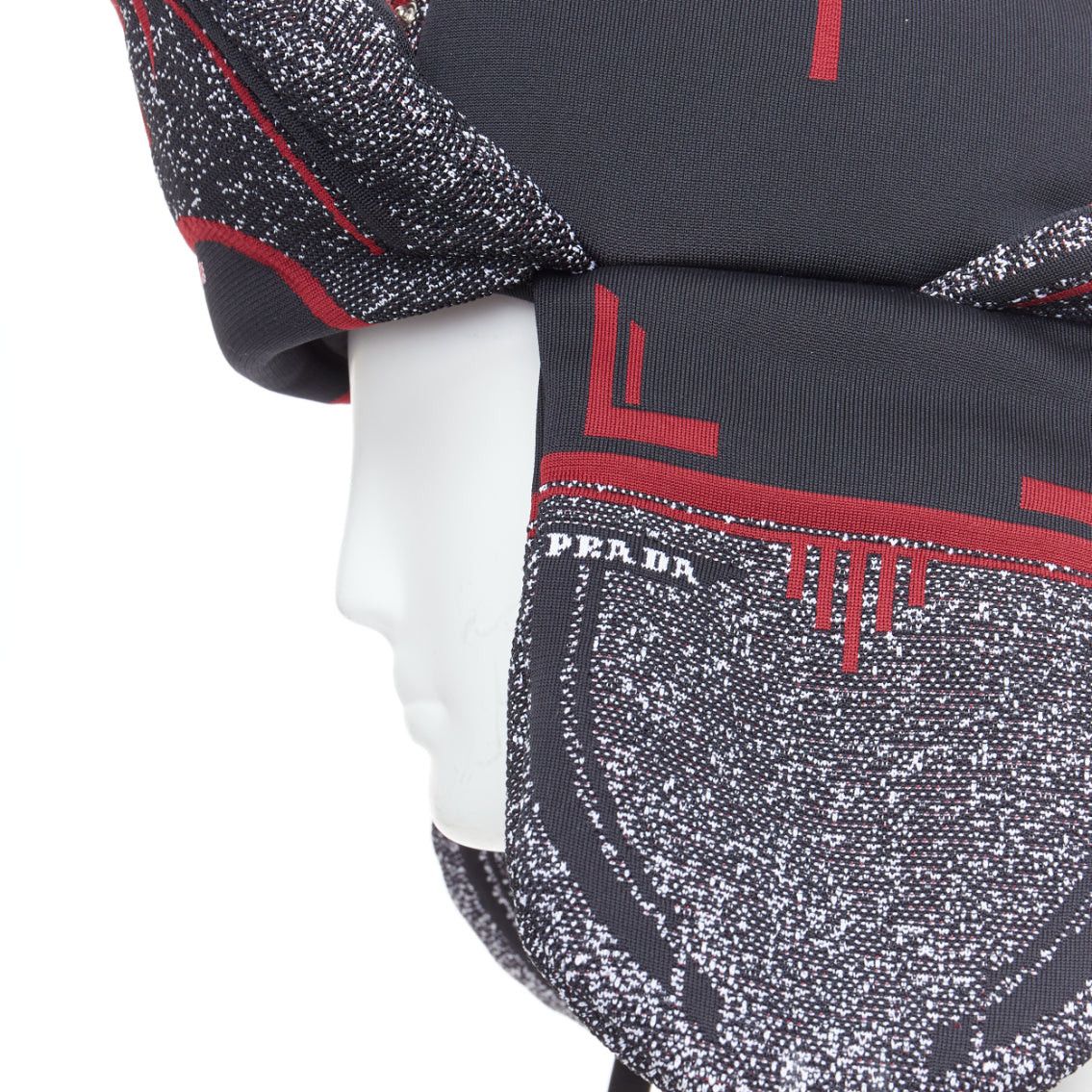 Prada rare PRADA 2019 Runway red grey logo jacquard padded trapper hat L Size ONE SIZE - 7 Thumbnail