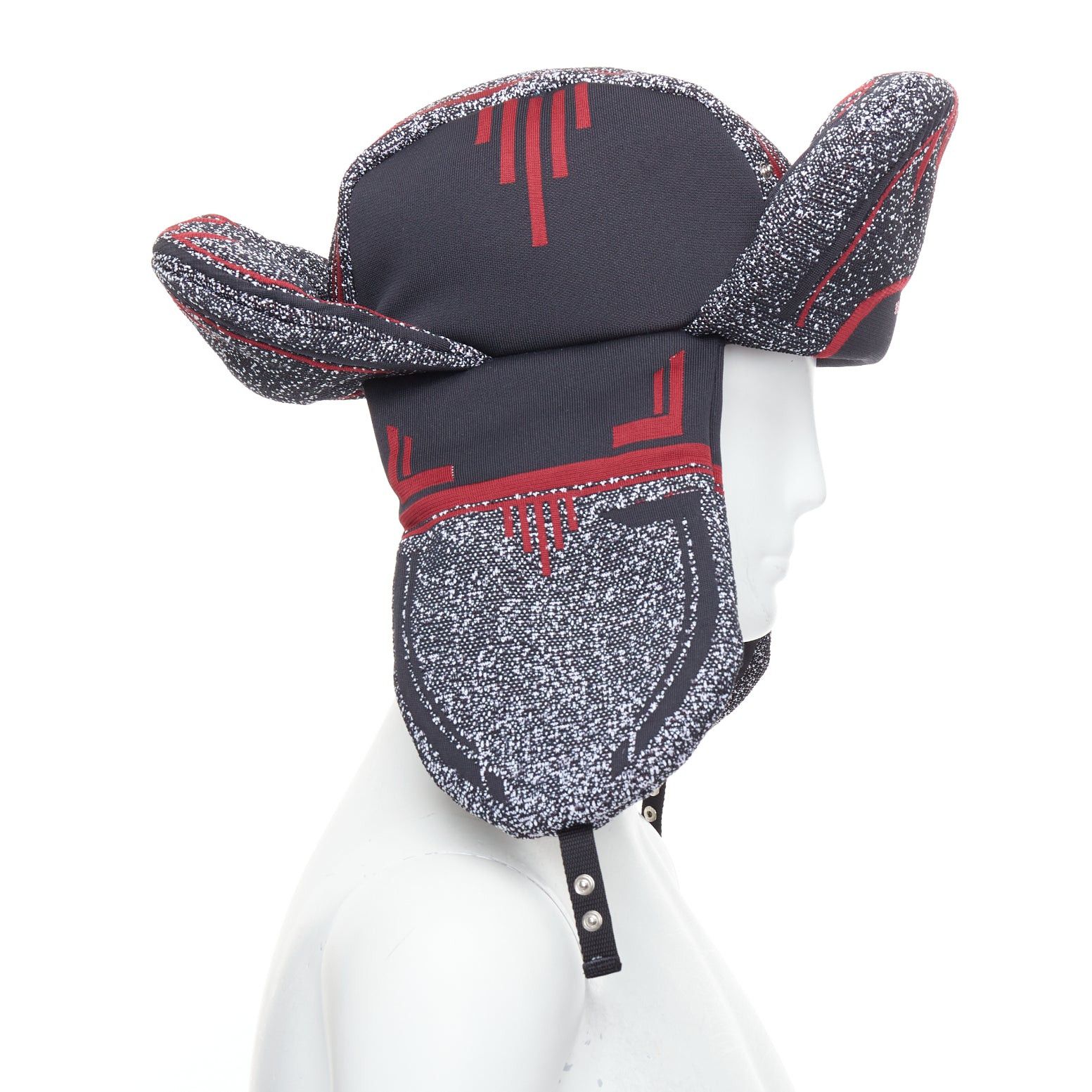 Prada rare PRADA 2019 Runway red grey logo jacquard padded trapper hat L Size ONE SIZE - 4 Thumbnail