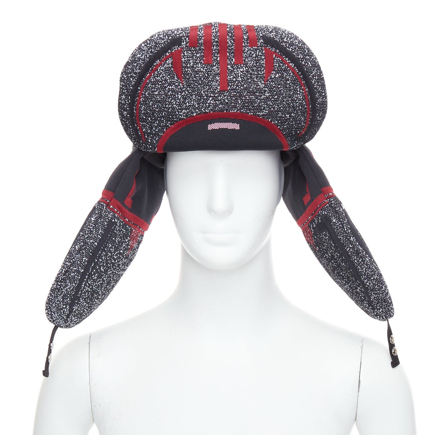 Prada rare PRADA 2019 Runway red grey logo jacquard padded trapper hat L Size ONE SIZE - 3 Thumbnail