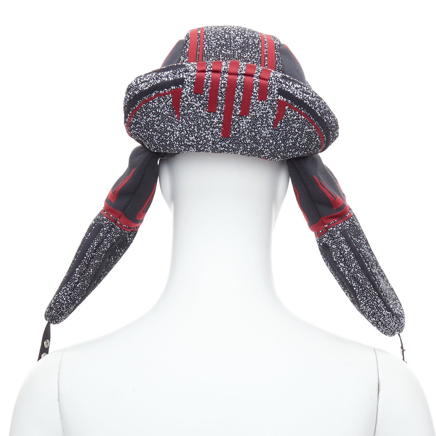 Prada rare PRADA 2019 Runway red grey logo jacquard padded trapper hat L Size ONE SIZE - 5 Thumbnail