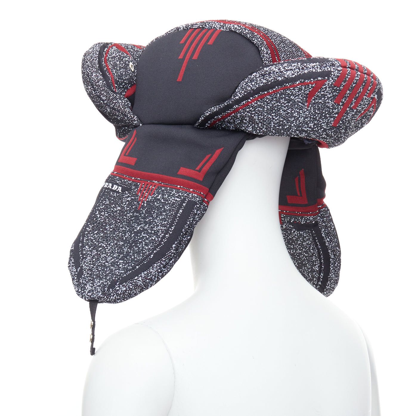 Prada rare PRADA 2019 Runway red grey logo jacquard padded trapper hat L Size ONE SIZE - 6 Thumbnail
