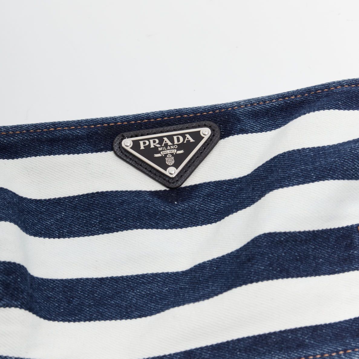 Prada new PRADA blue white striped black triangle logo denim bustier bra IT36 XXS Size XS / US 0-2 / IT 36-38 - 2 Thumbnail