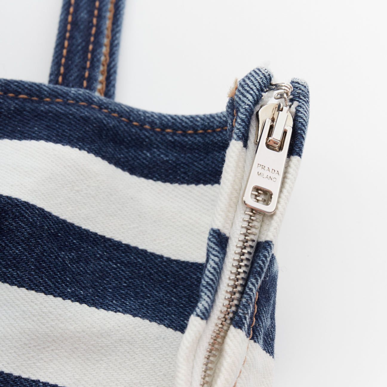 Prada new PRADA blue white striped black triangle logo denim bustier bra IT36 XXS Size XS / US 0-2 / IT 36-38 - 3 Thumbnail