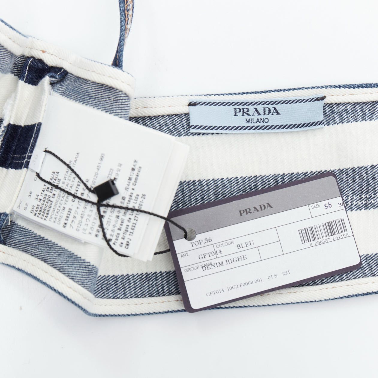 Prada new PRADA blue white striped black triangle logo denim bustier bra IT36 XXS Size XS / US 0-2 / IT 36-38 - 5 Thumbnail