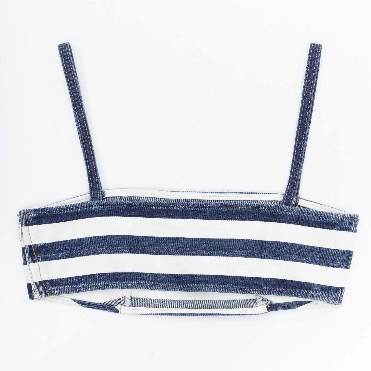Prada new PRADA blue white striped black triangle logo denim bustier bra IT36 XXS Size XS / US 0-2 / IT 36-38 - 4 Thumbnail