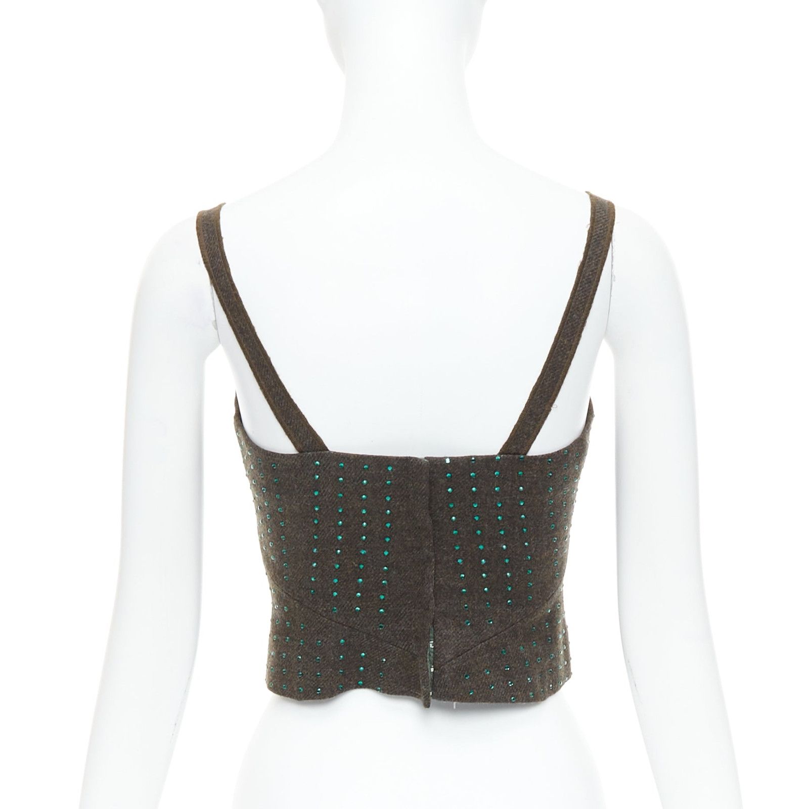 Miu Miu MIU MIU Vintage 1998 Runway fleece wool green crystal bustier top IT38 XS Size XS / US 0-2 / IT 36-38 - 5 Thumbnail