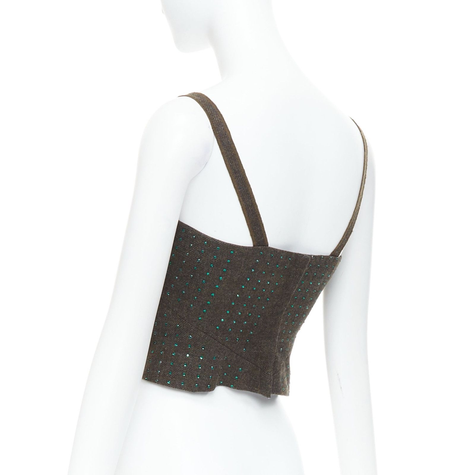 Miu Miu MIU MIU Vintage 1998 Runway fleece wool green crystal bustier top IT38 XS Size XS / US 0-2 / IT 36-38 - 6 Thumbnail