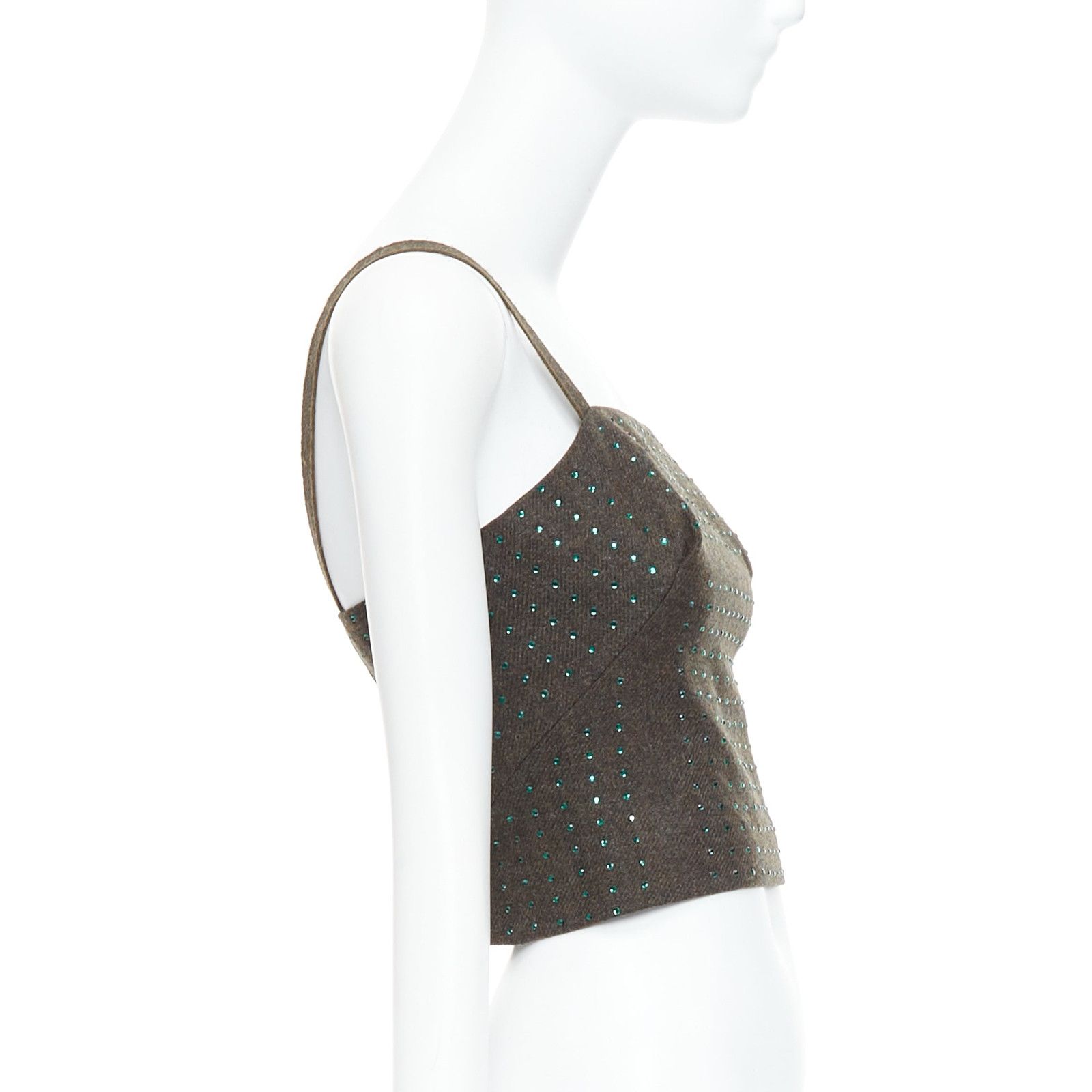 Miu Miu MIU MIU Vintage 1998 Runway fleece wool green crystal bustier top IT38 XS Size XS / US 0-2 / IT 36-38 - 4 Thumbnail