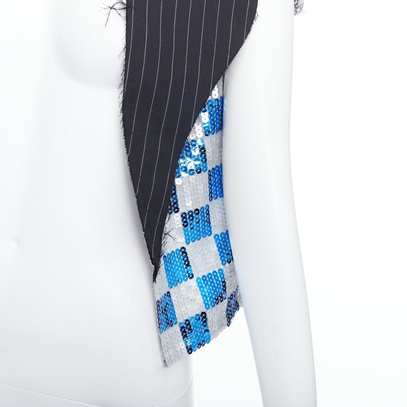 Comme des Garcons COMME DES GARCONS 2007 blue grey checkered sequin wool trim vest XS Size S / US 4 / IT 40 - 7 Thumbnail