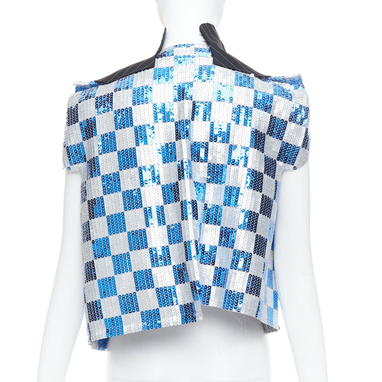 Comme des Garcons COMME DES GARCONS 2007 blue grey checkered sequin wool trim vest XS Size S / US 4 / IT 40 - 5 Thumbnail