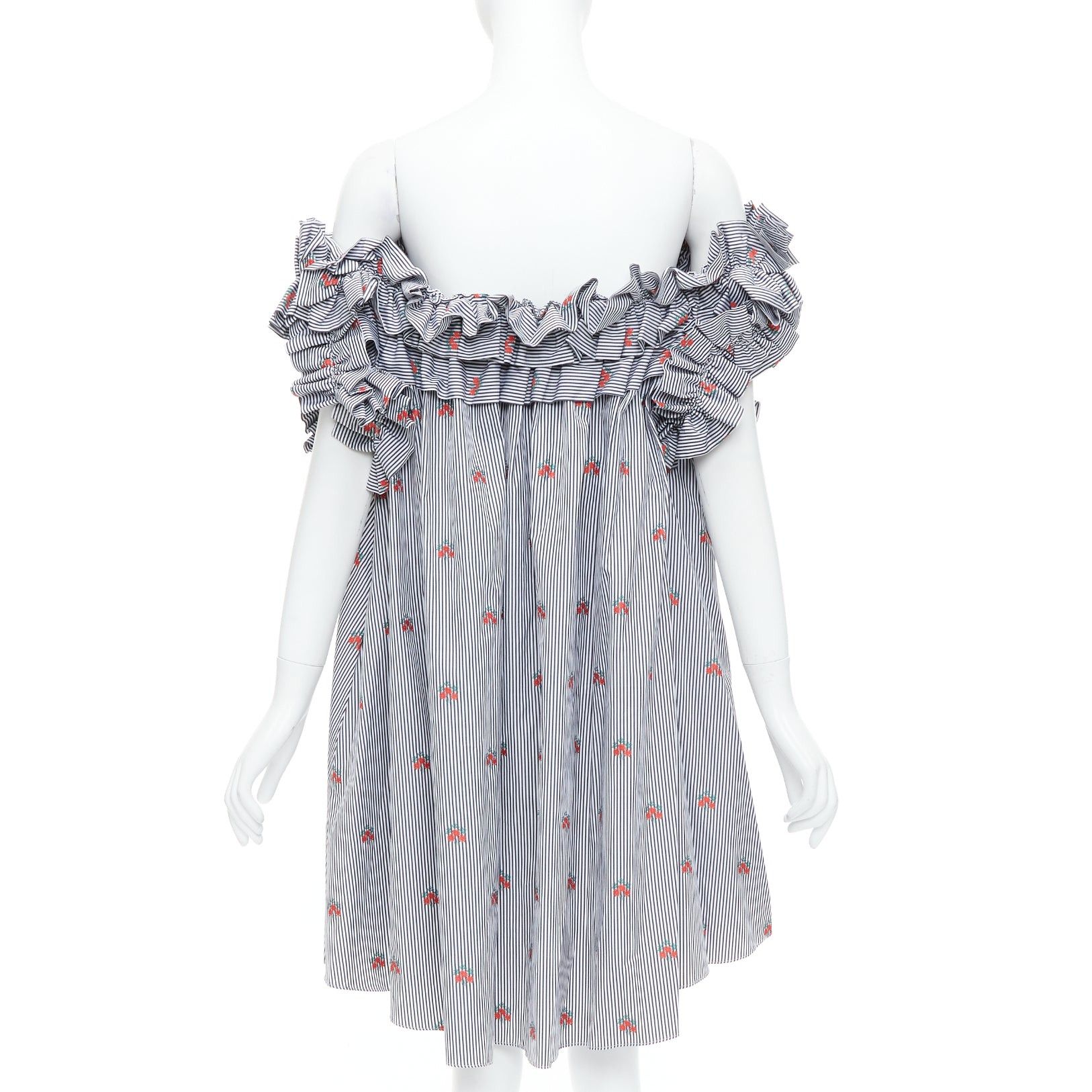 Alexander McQueen ALEXANDER MCQUEEN 2017 red floral blue pinstripe ruffle tent dress IT42 M Size M / US 6-8 / IT 42-44 - 5 Thumbnail