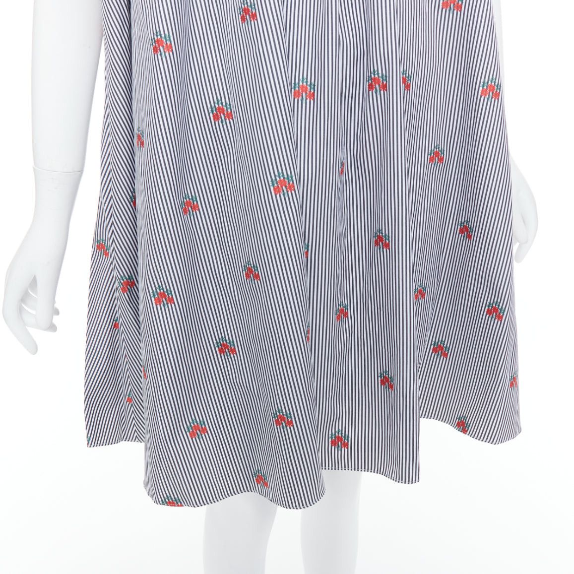 Alexander McQueen ALEXANDER MCQUEEN 2017 red floral blue pinstripe ruffle tent dress IT42 M Size M / US 6-8 / IT 42-44 - 8 Thumbnail