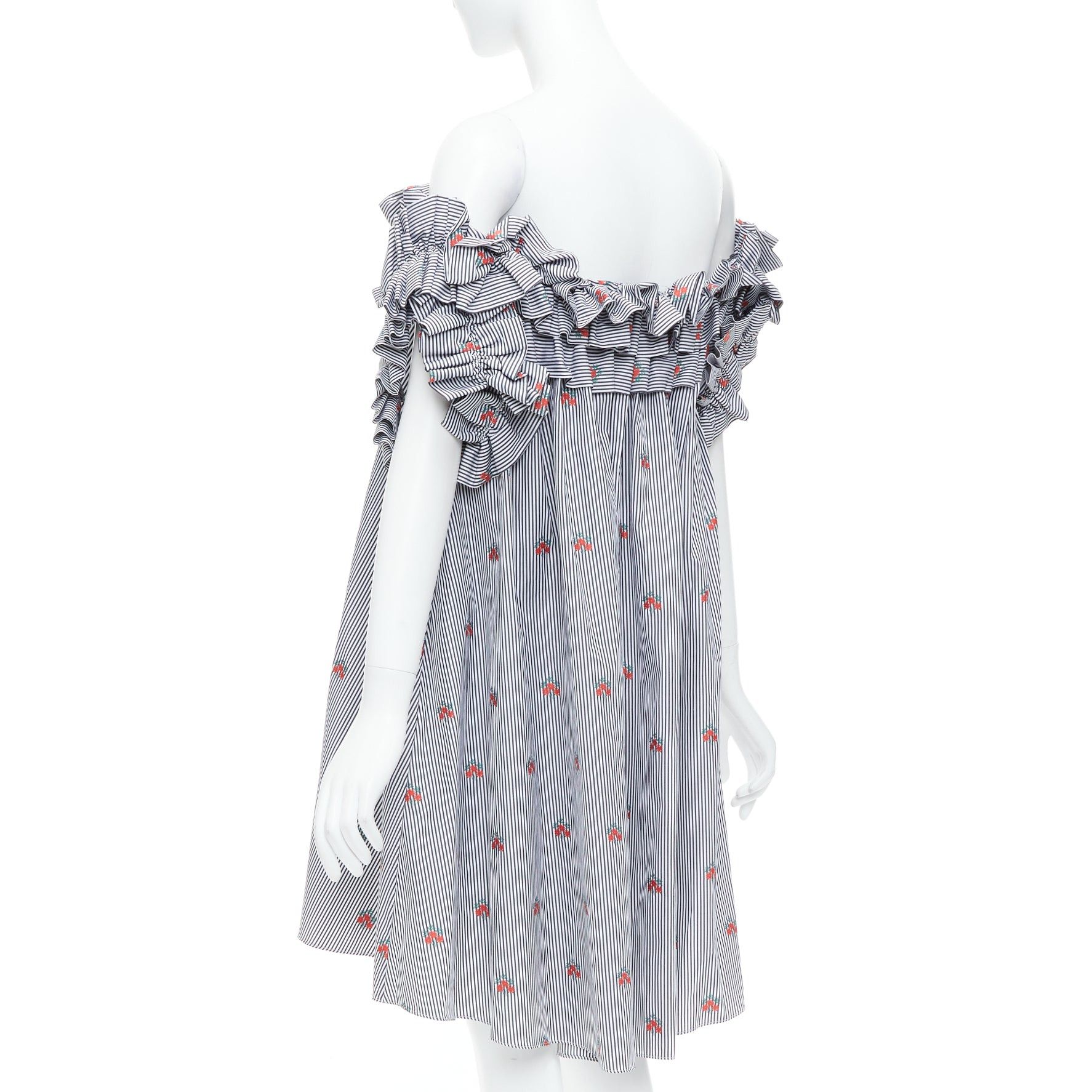 Alexander McQueen ALEXANDER MCQUEEN 2017 red floral blue pinstripe ruffle tent dress IT42 M Size M / US 6-8 / IT 42-44 - 6 Thumbnail