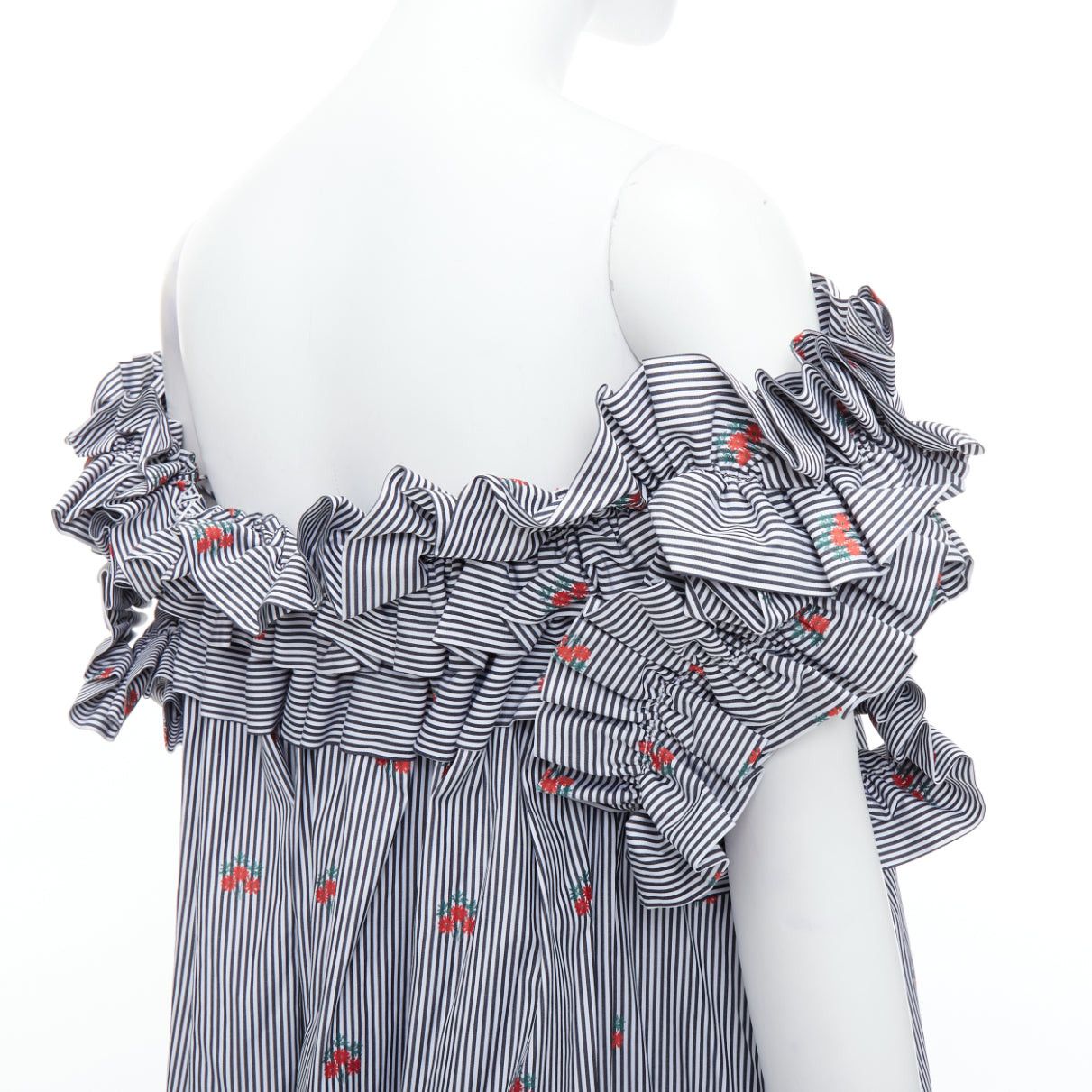 Alexander McQueen ALEXANDER MCQUEEN 2017 red floral blue pinstripe ruffle tent dress IT42 M Size M / US 6-8 / IT 42-44 - 7 Thumbnail