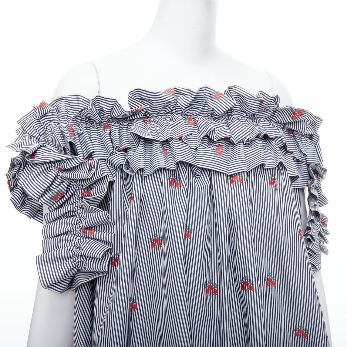 Alexander McQueen ALEXANDER MCQUEEN 2017 red floral blue pinstripe ruffle tent dress IT42 M Size M / US 6-8 / IT 42-44 - 2 Thumbnail