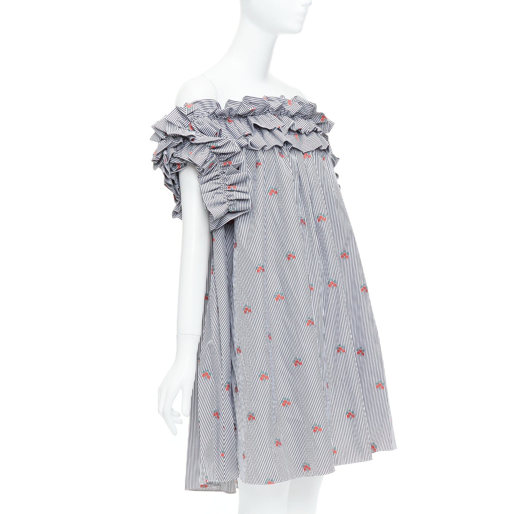Alexander McQueen ALEXANDER MCQUEEN 2017 red floral blue pinstripe ruffle tent dress IT42 M Size M / US 6-8 / IT 42-44 - 3 Thumbnail