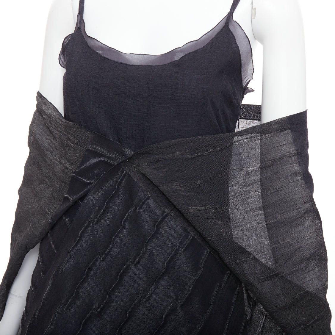 Romeo Gigli rare ROMEO GIGLI Vintage black wool blend crinkled dress sheer shawl IT42 M Size M / US 6-8 / IT 42-44 - 8 Thumbnail