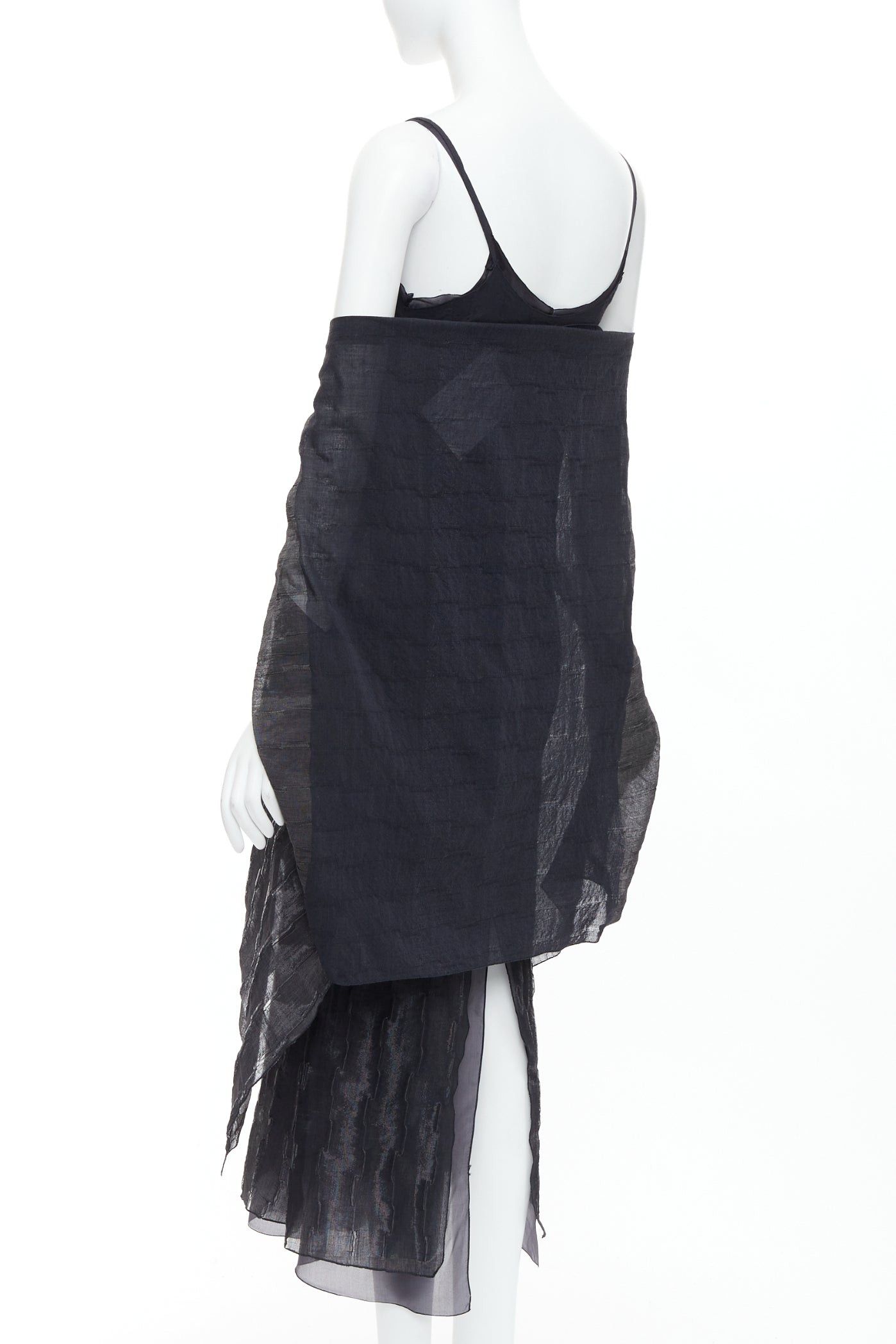 Romeo Gigli rare ROMEO GIGLI Vintage black wool blend crinkled dress sheer shawl IT42 M Size M / US 6-8 / IT 42-44 - 7 Thumbnail