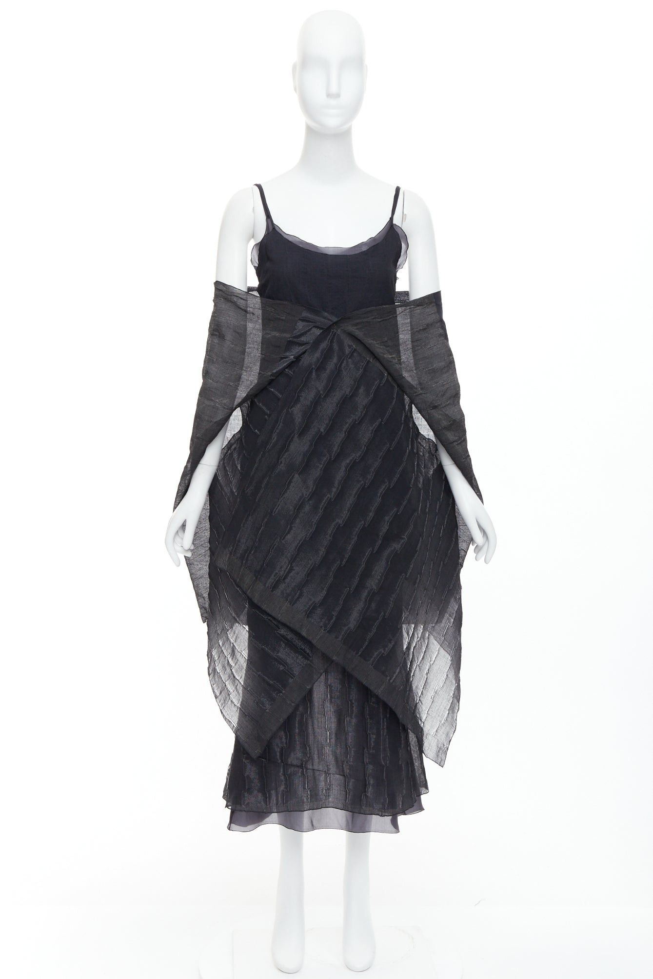Romeo Gigli rare ROMEO GIGLI Vintage black wool blend crinkled dress sheer shawl IT42 M Size M / US 6-8 / IT 42-44 - 11 Thumbnail