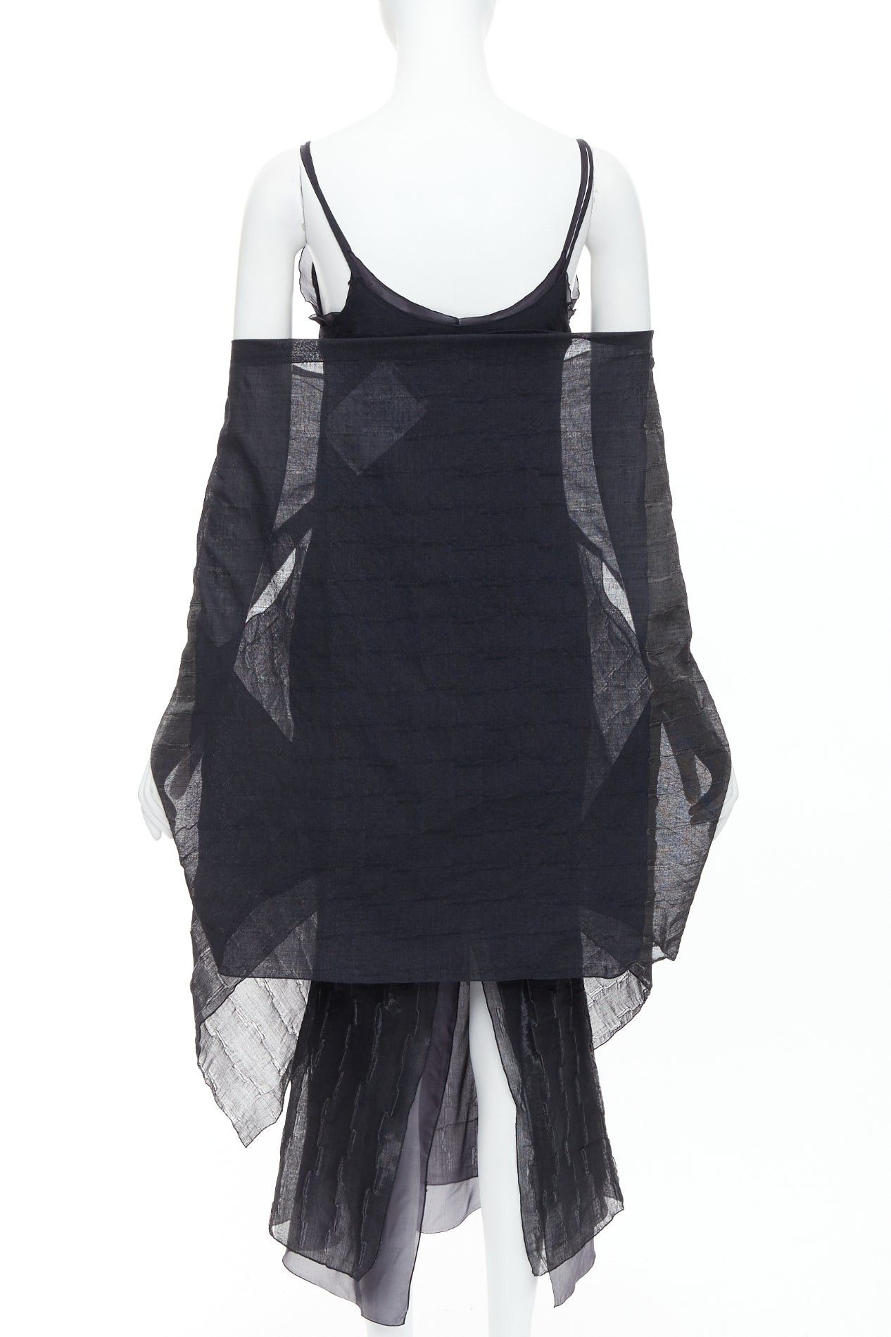 Romeo Gigli rare ROMEO GIGLI Vintage black wool blend crinkled dress sheer shawl IT42 M Size M / US 6-8 / IT 42-44 - 5 Thumbnail