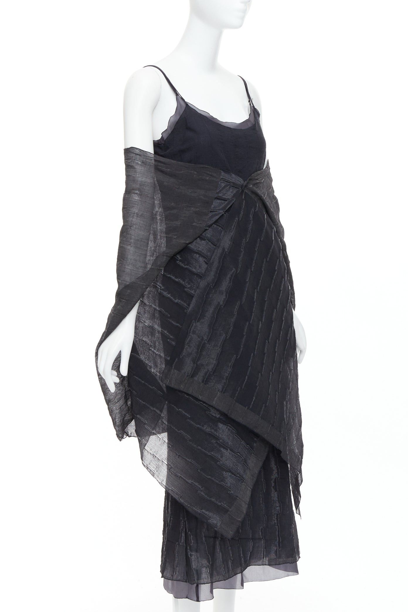 Romeo Gigli rare ROMEO GIGLI Vintage black wool blend crinkled dress sheer shawl IT42 M Size M / US 6-8 / IT 42-44 - 3 Thumbnail