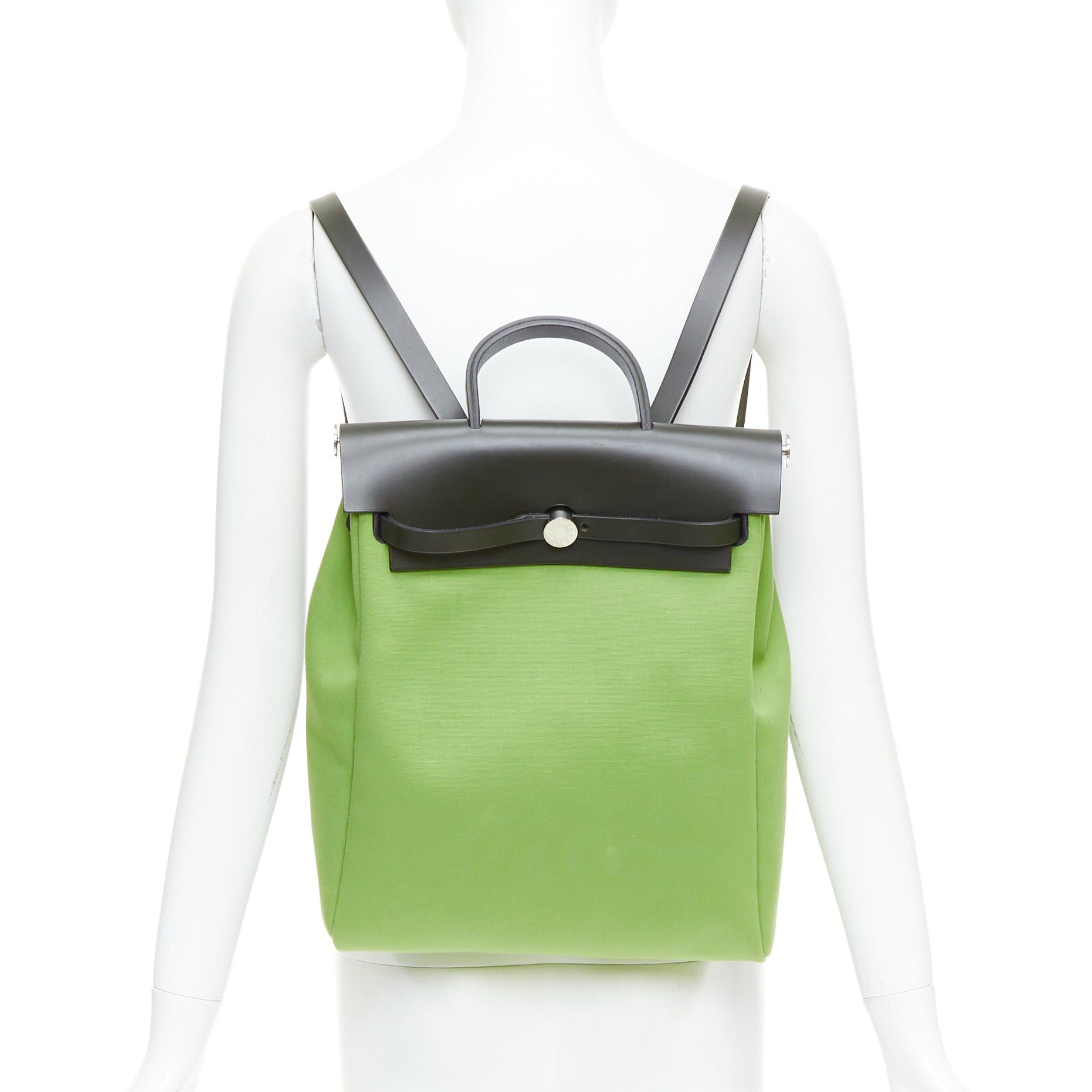 Hermes rare HERMES Herbag A Dos Vert Criquet green black canvas palladium backpack Size ONE SIZE - 2 Thumbnail