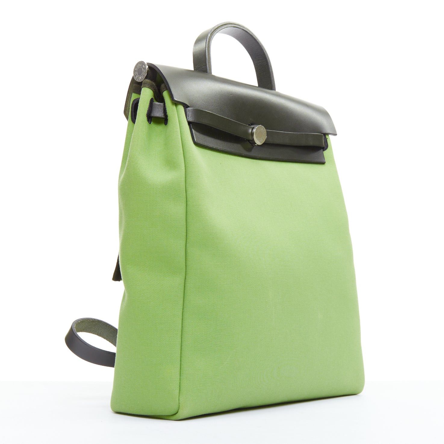 Hermes rare HERMES Herbag A Dos Vert Criquet green black canvas palladium backpack Size ONE SIZE - 3 Thumbnail