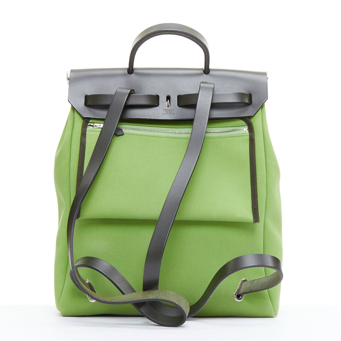 Hermes rare HERMES Herbag A Dos Vert Criquet green black canvas palladium backpack Size ONE SIZE - 5 Thumbnail