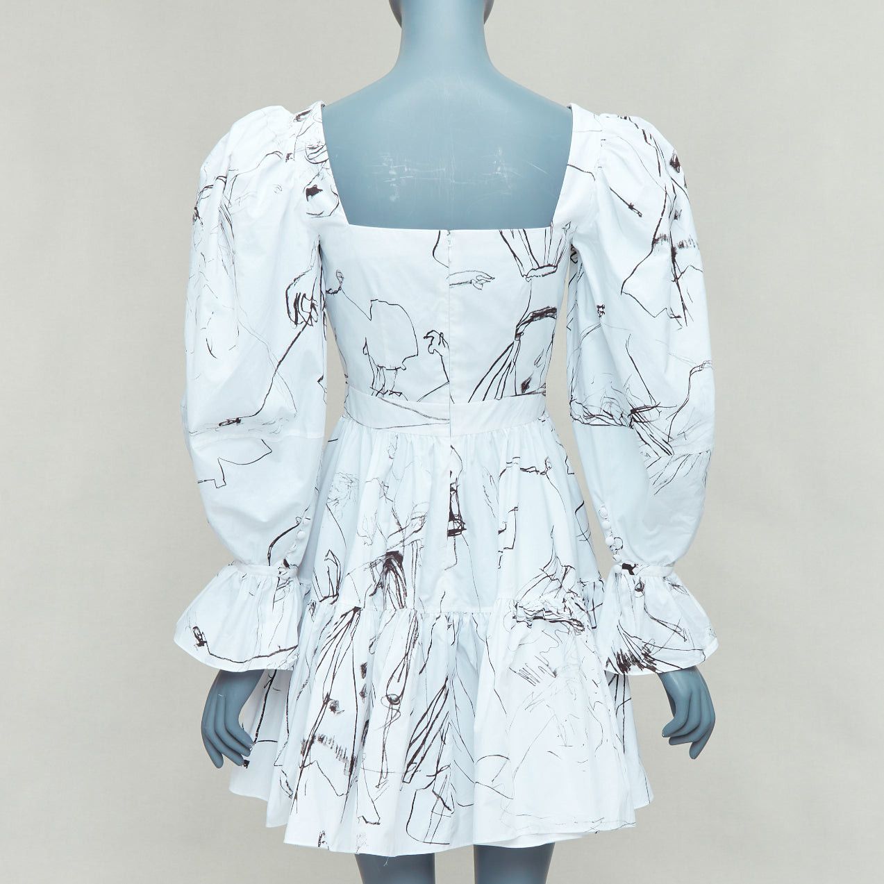 Alexander McQueen ALEXANDER MCQUEEN 2019 white black sketch illustration print puff sleeve dress IT38 XS Size XS / US 0-2 / IT 36-38 - 5 Thumbnail