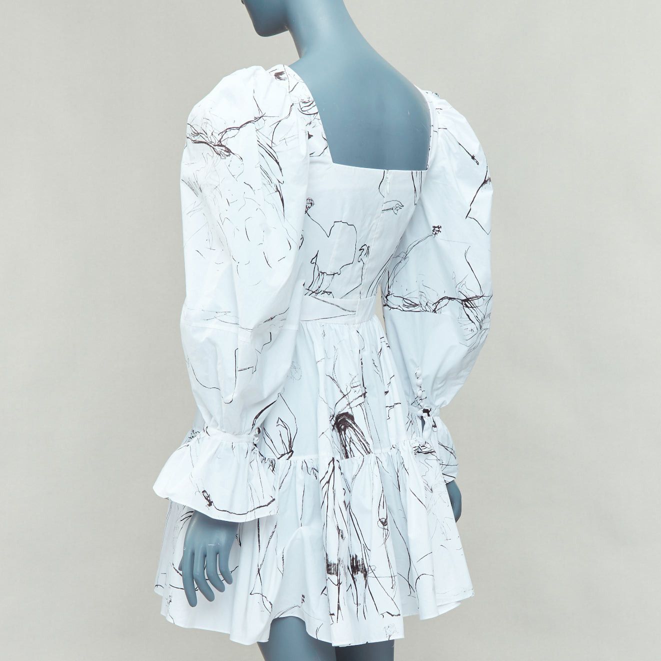 Alexander McQueen ALEXANDER MCQUEEN 2019 white black sketch illustration print puff sleeve dress IT38 XS Size XS / US 0-2 / IT 36-38 - 6 Thumbnail