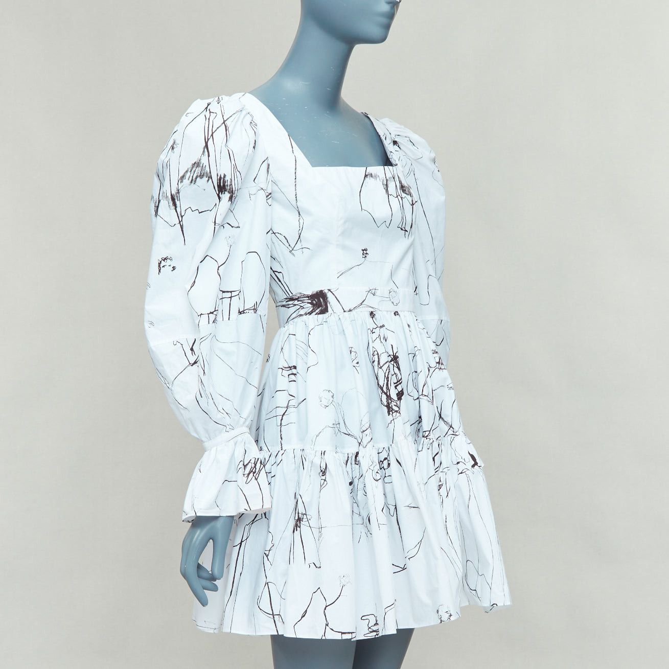 Alexander McQueen ALEXANDER MCQUEEN 2019 white black sketch illustration print puff sleeve dress IT38 XS Size XS / US 0-2 / IT 36-38 - 3 Thumbnail