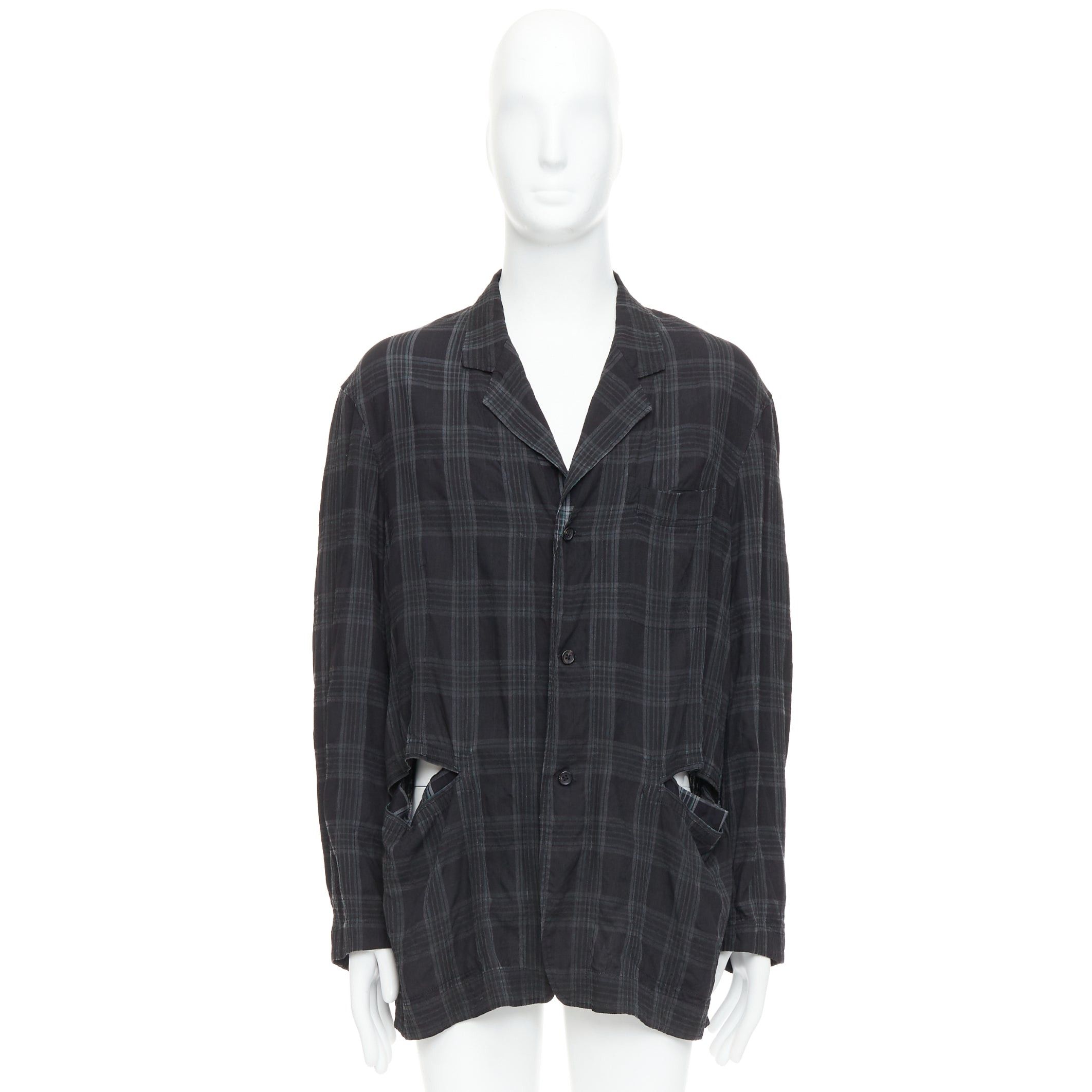 Yohji Yamamoto YOHJI YAMAMOTO Homme Plus grey checked slashed pocket blazer jacket JP2 M Size 48R - 10 Thumbnail